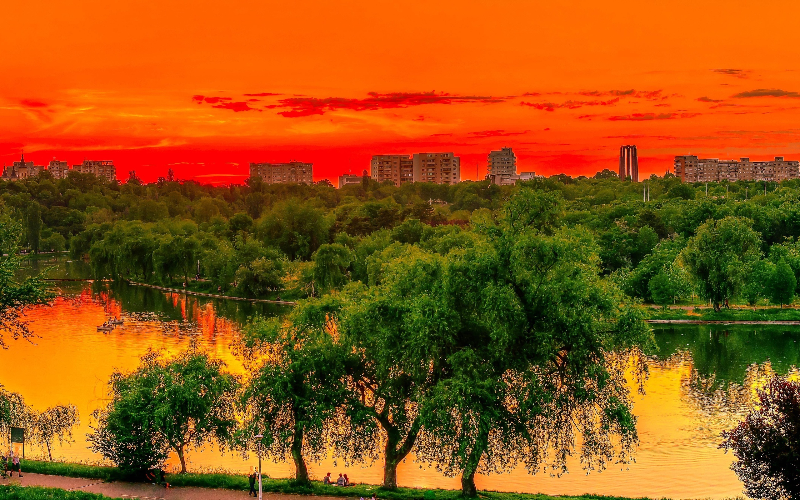 Romania park pond, Trees landscape, 2560x1600 HD Desktop