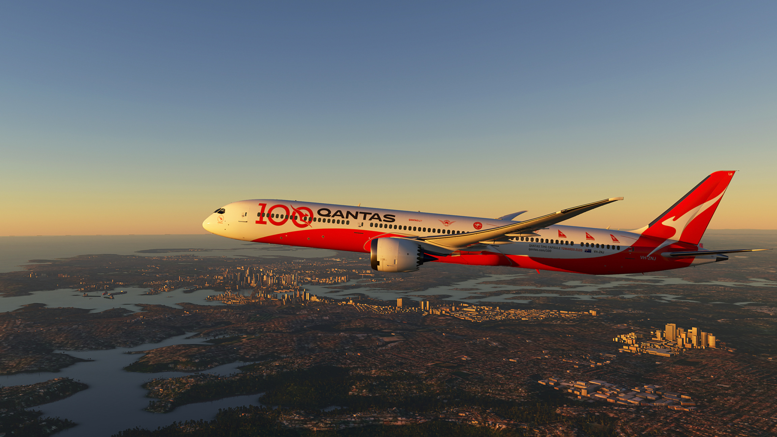 Qantas airline, Breathtaking views, Sydney skyline, Aviation enthusiasts, 2560x1440 HD Desktop