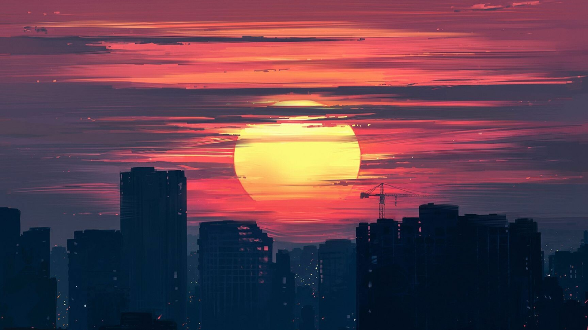 Sunset: The time in the evening when the sun disappears, City sundown. 1920x1080 Full HD Background.
