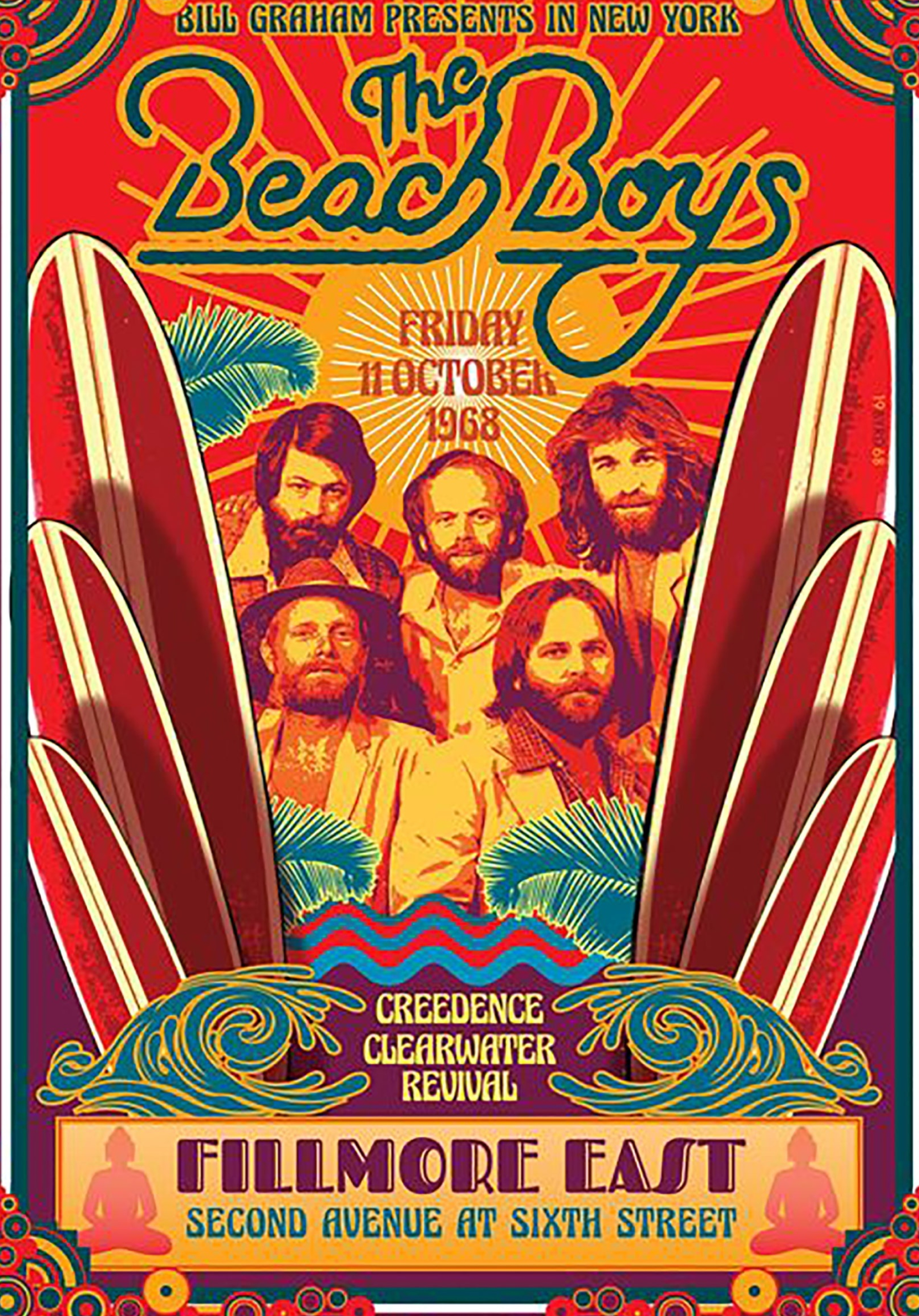Creedence Clearwater Revival, Beach Boys, vintage concert poster, Bovinity Design, 1790x2560 HD Phone