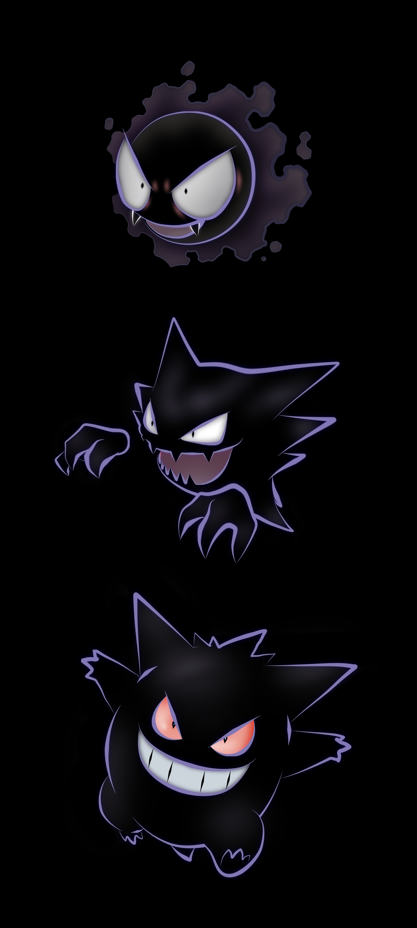 Gastly: Gengar evolution family, Pokemon that wraps its opponent in its vapor-like body. 1440x3200 HD Wallpaper.