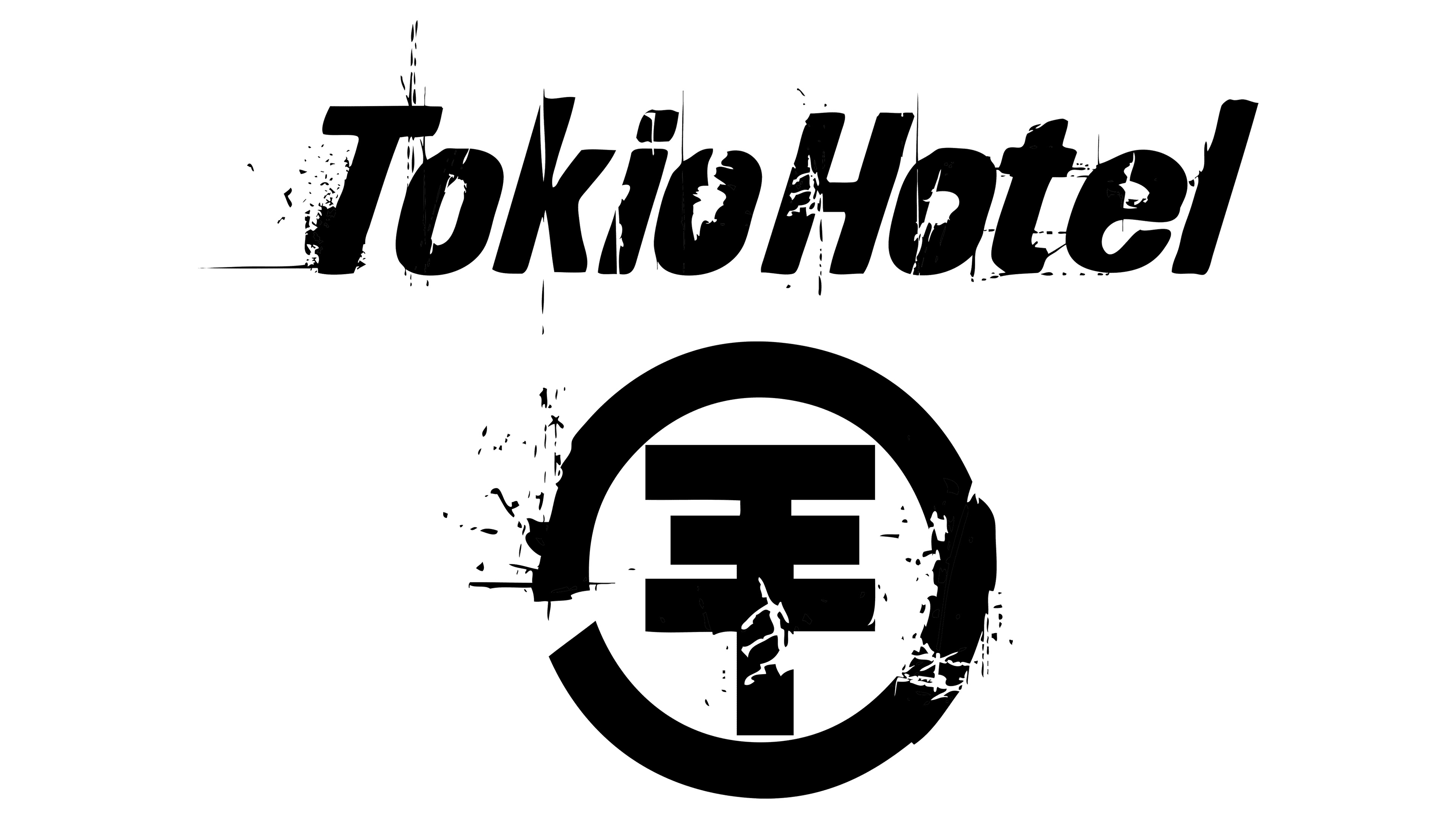 Tokio Hotel: Logo, Black and white, Rock group. 3840x2160 4K Wallpaper.