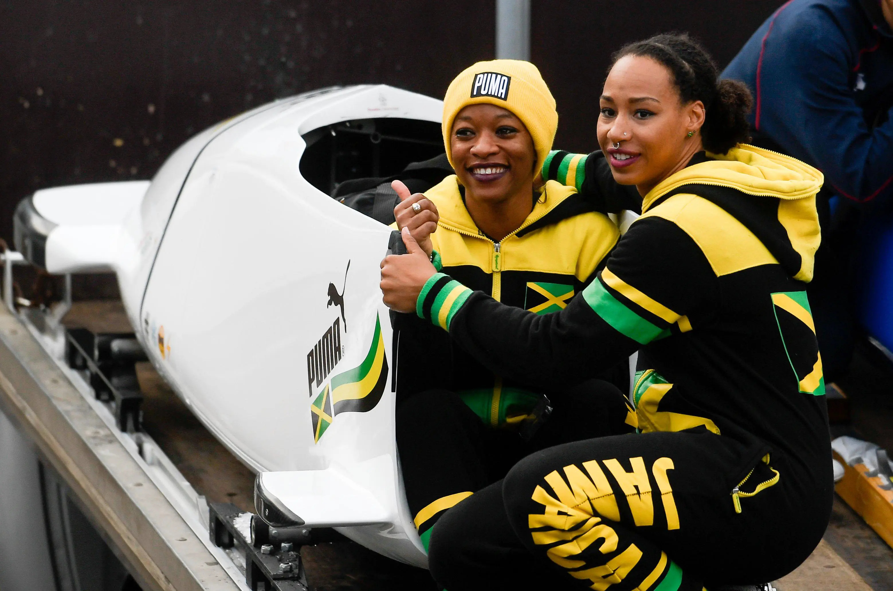 Bobsleigh: Jazmine Fenlator-Victorian and Carrie Russell of Jamaica at the 2018 Winter Olympics. 3120x2070 HD Wallpaper.