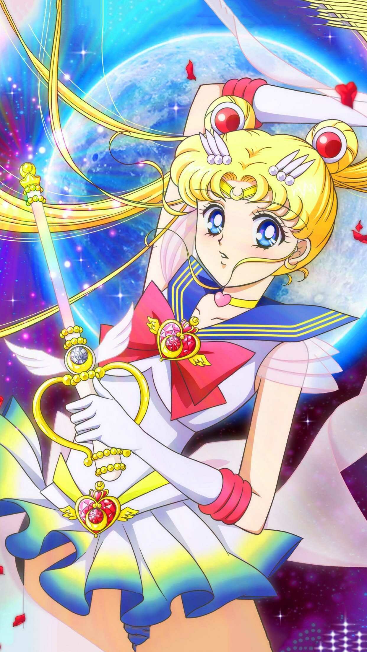 Sailor Moon Eternal: Usagi Tsukino, Studio Deen co-animated and produced the films with Toei Animation. 1250x2210 HD Background.