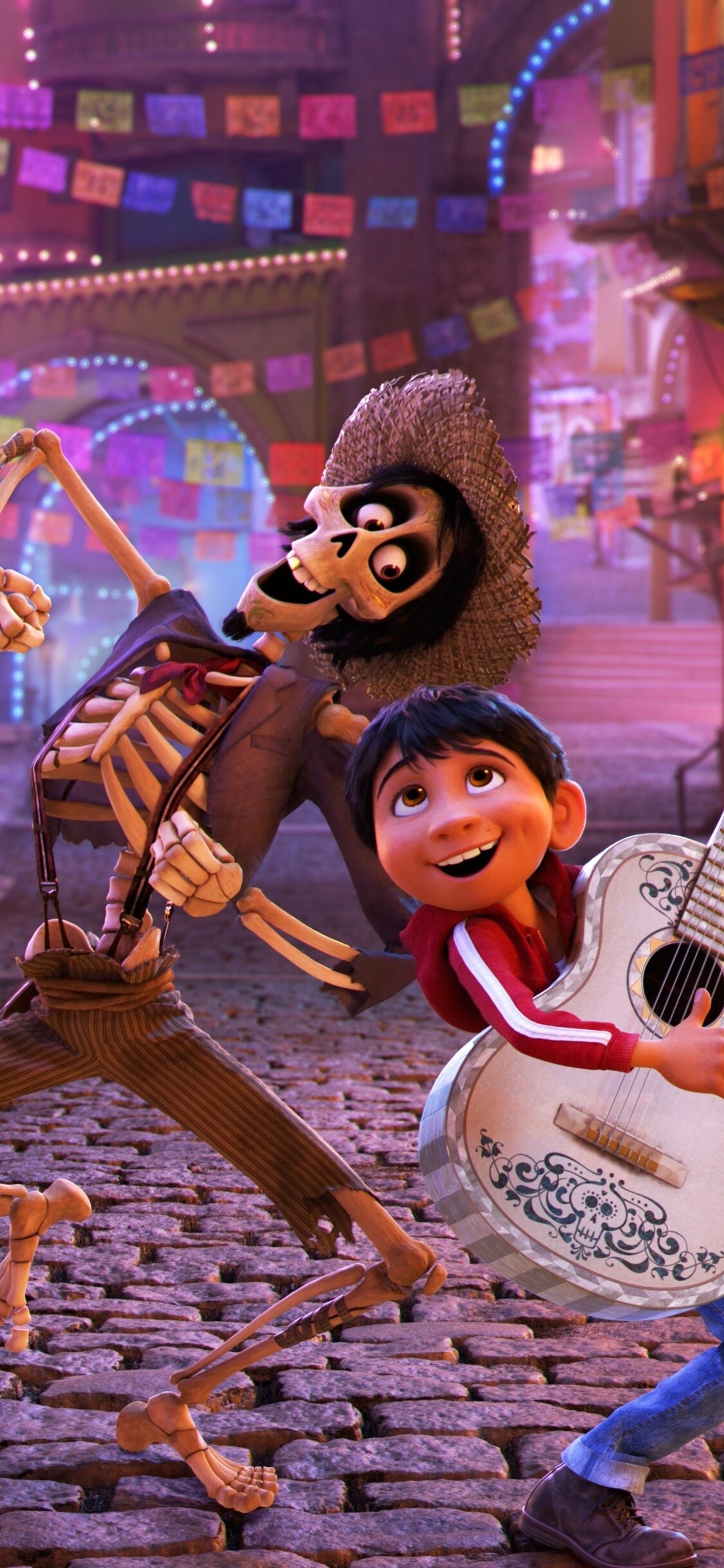 Coco (Cartoon): Miguel is a 12-year-old who struggles against his family’s generations-old ban on music. 1130x2440 HD Background.