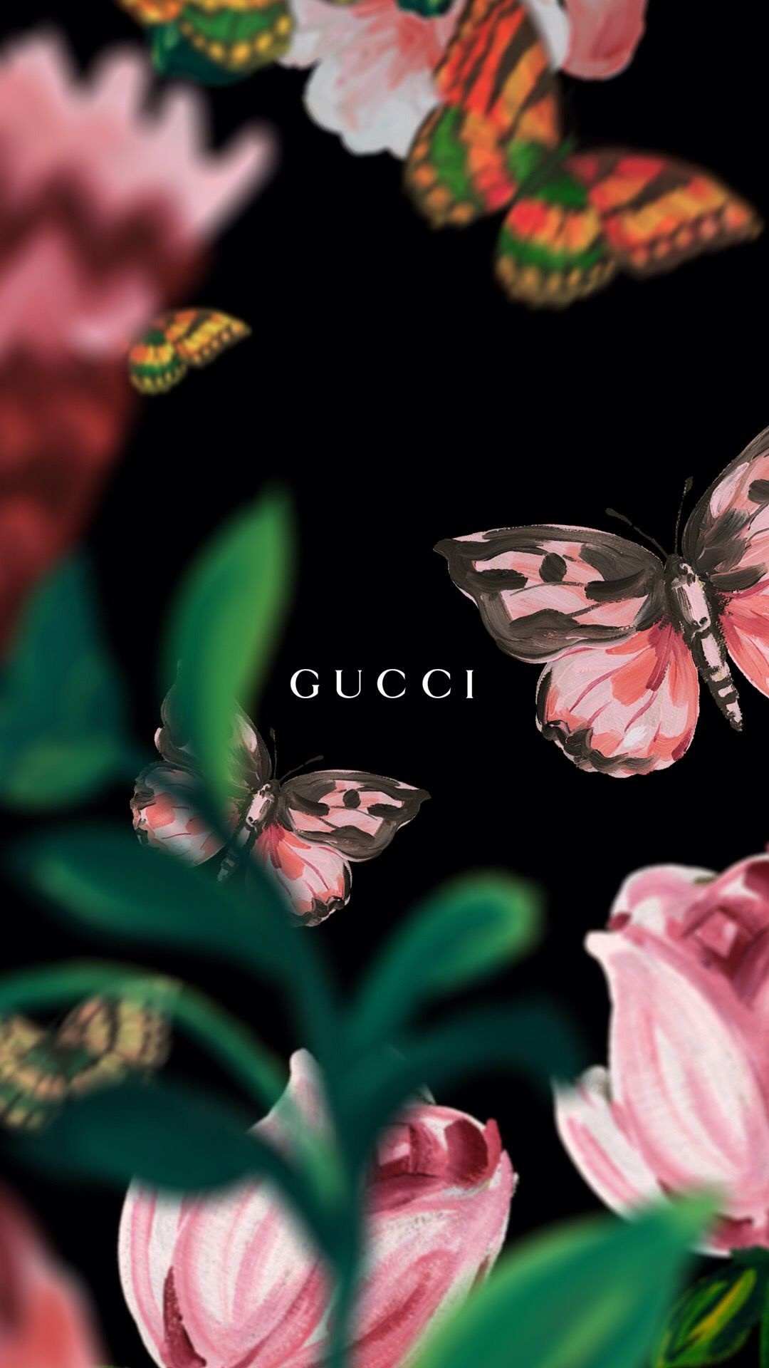 Gucci: Iconic "Flora" print originally designed by Vittorio Accornero in 1966 for Grace Kelly. 1080x1920 Full HD Background.
