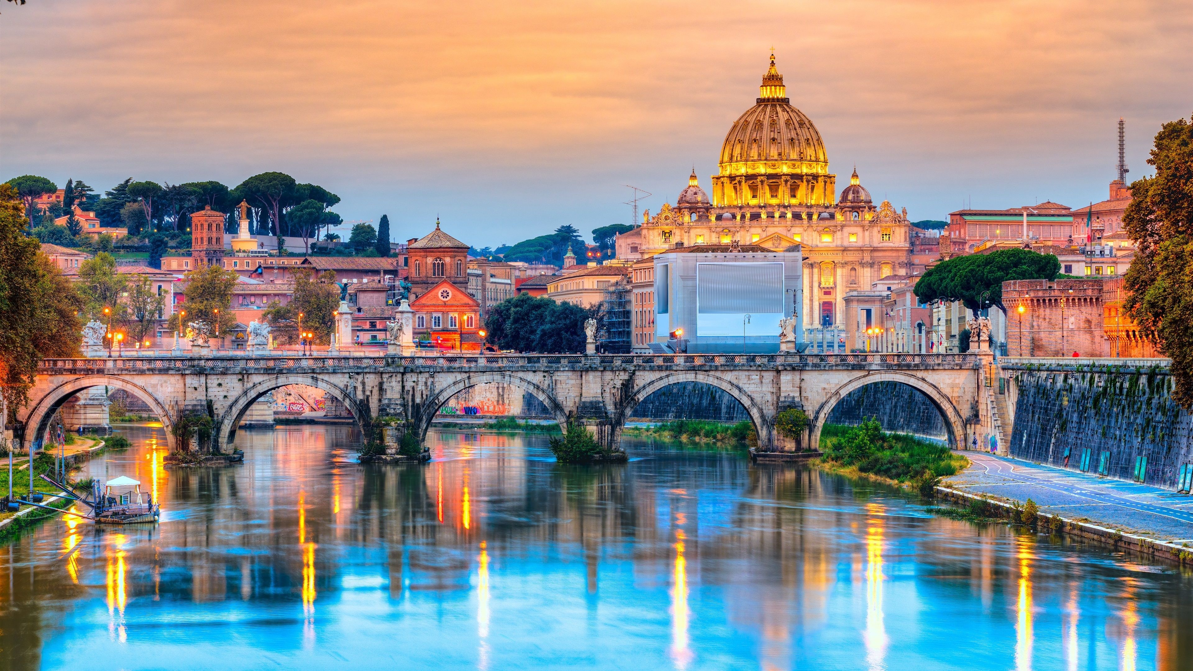 Rome: Ponte Sant'Angelo, A Roman bridge. 3840x2160 4K Background.