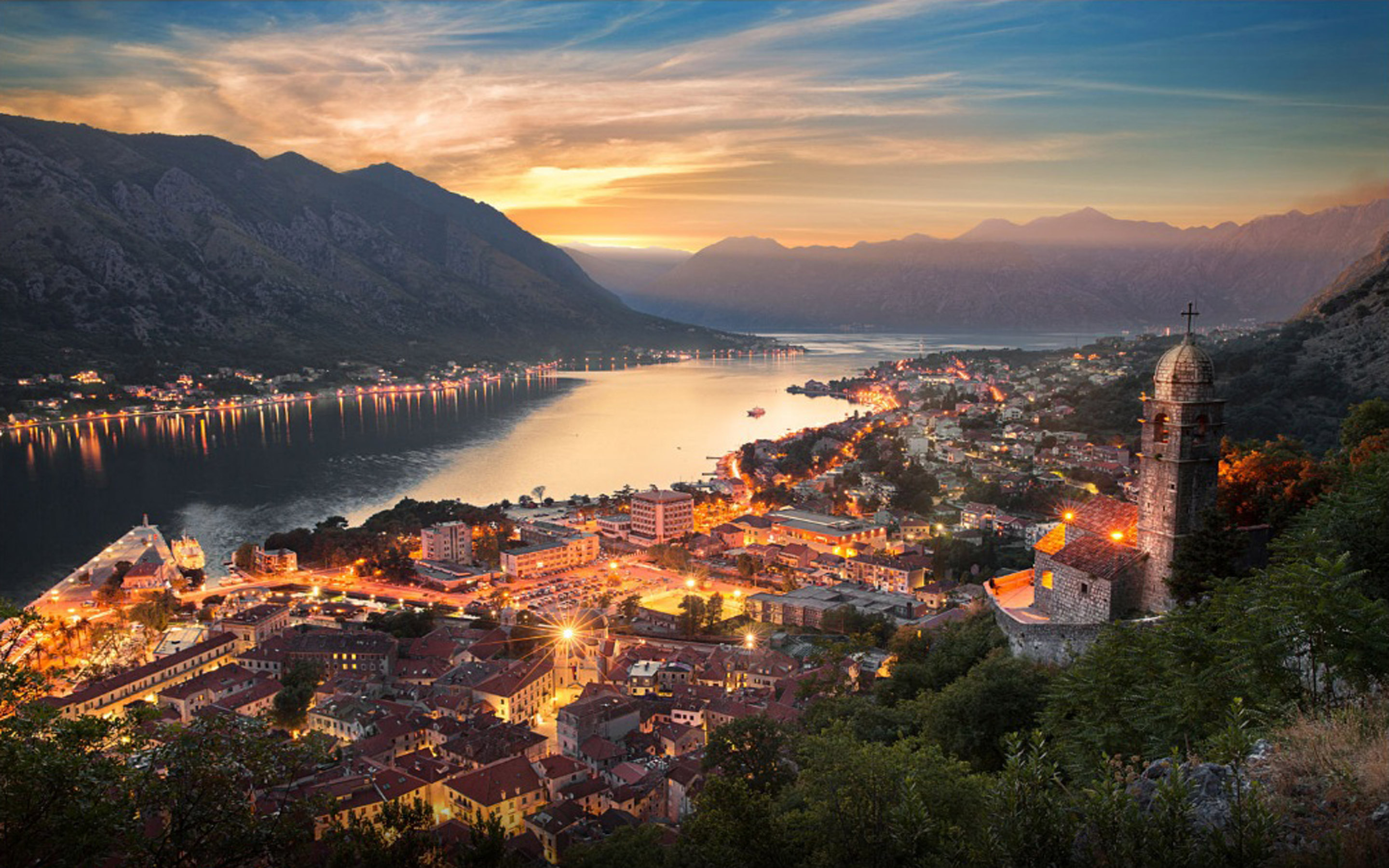 Montenegro city, Kotor at night, Desktop wallpaper, 2880x1800 HD Desktop