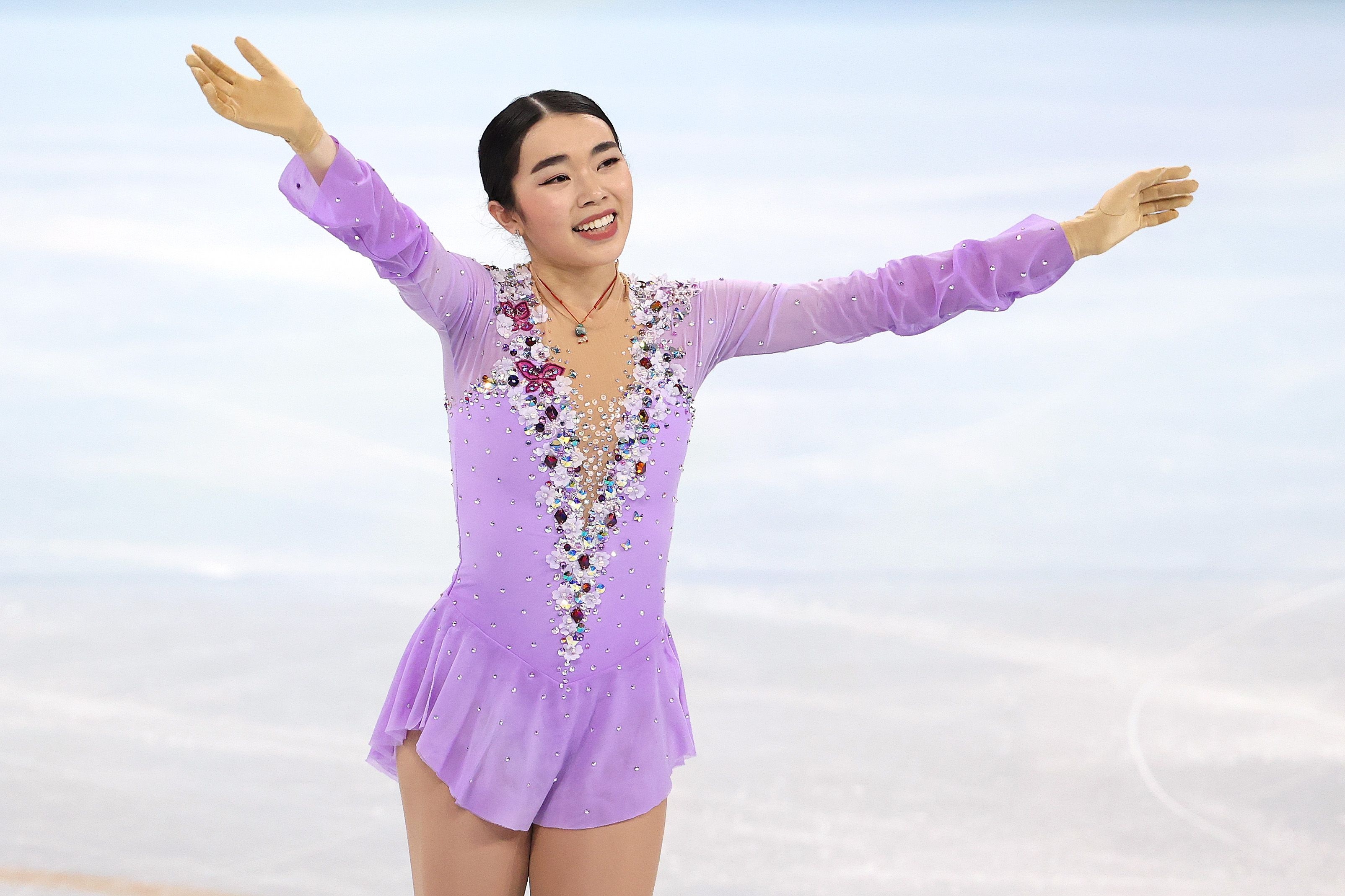 Single Skating: Karen Chen, An American figure skater, A 2022 Olympic Games team event silver medalist. 3210x2140 HD Wallpaper.