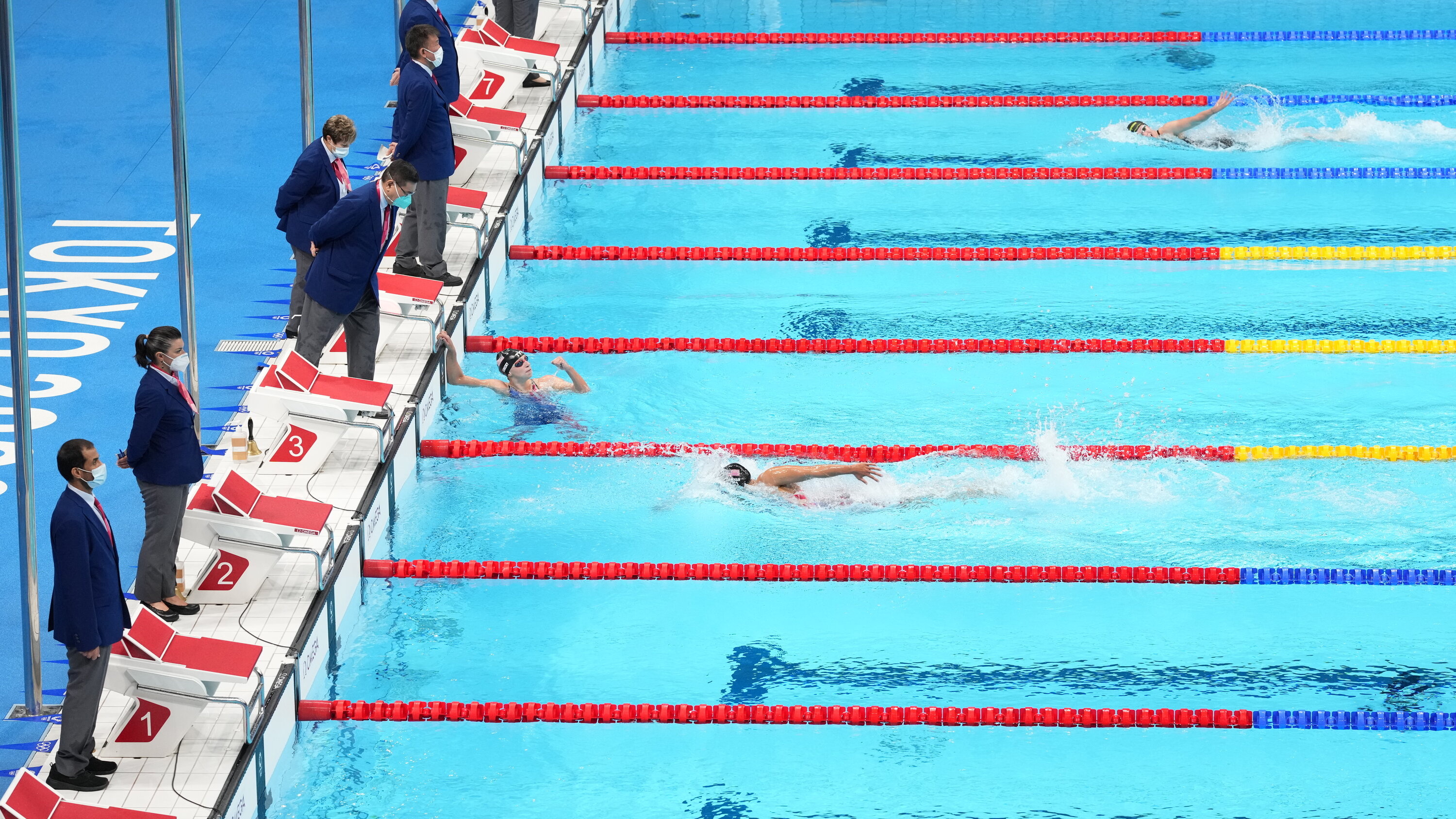 Swimming: 200-meter individual men event at the Tokyo 2020 Summer Olympics. 3000x1690 HD Background.