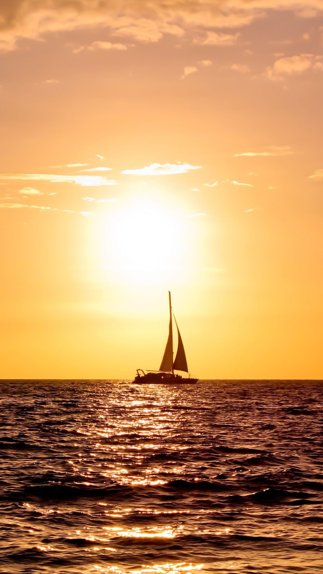 Sail Boat: A yacht, A craft used for pleasure and sport, Sunset. 1080x1920 Full HD Background.