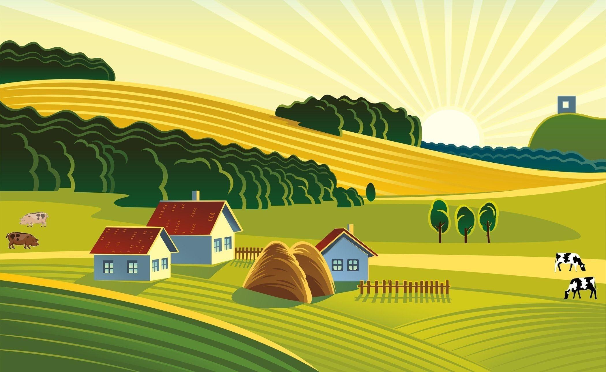 Farm: Countryside, Rural dwelling, Illustration. 2100x1290 HD Wallpaper.