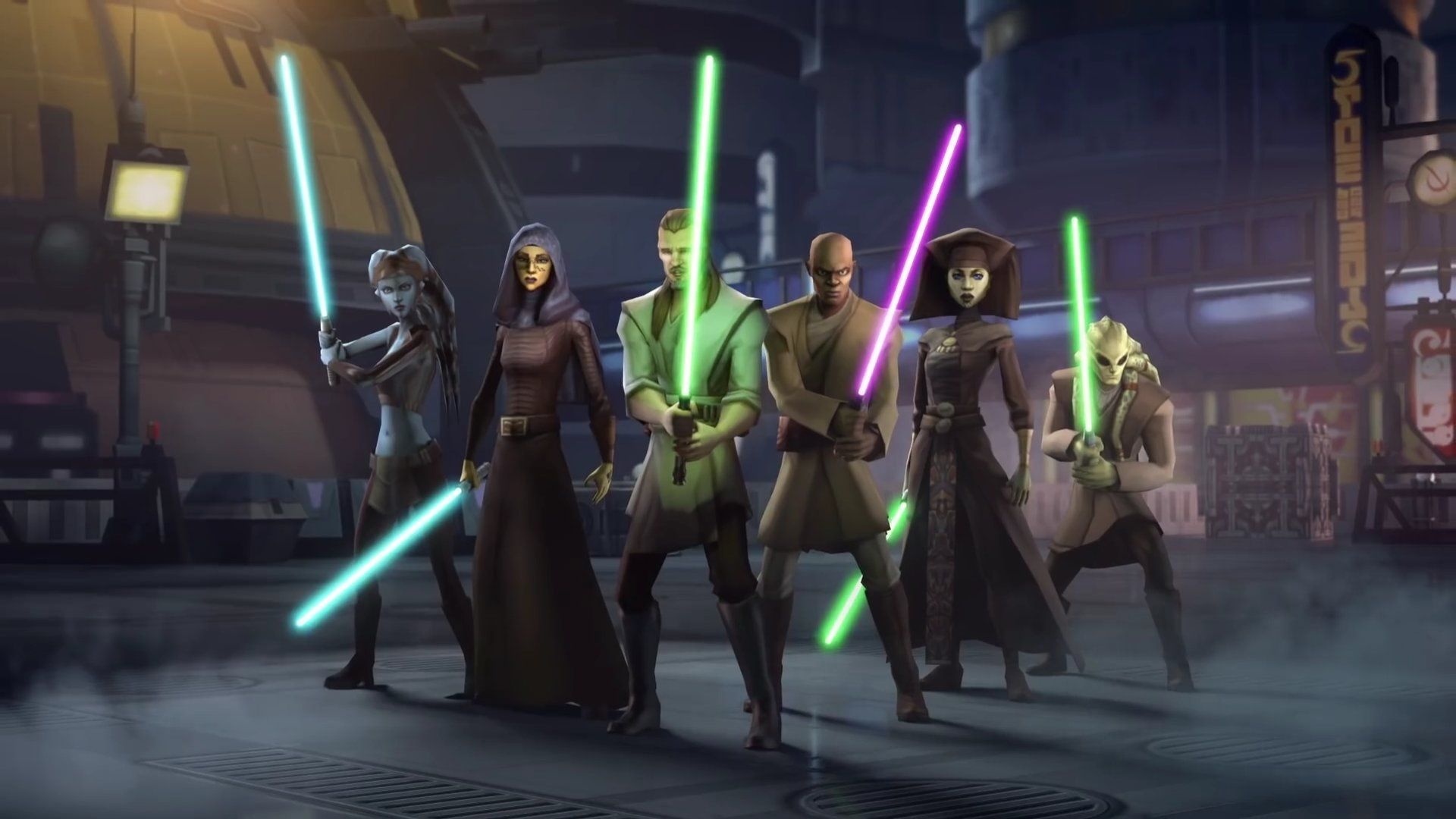 Star Wars: Galaxy of Heroes: Holographic characters, Battles fought in PVE and PVP formats. 1920x1080 Full HD Background.