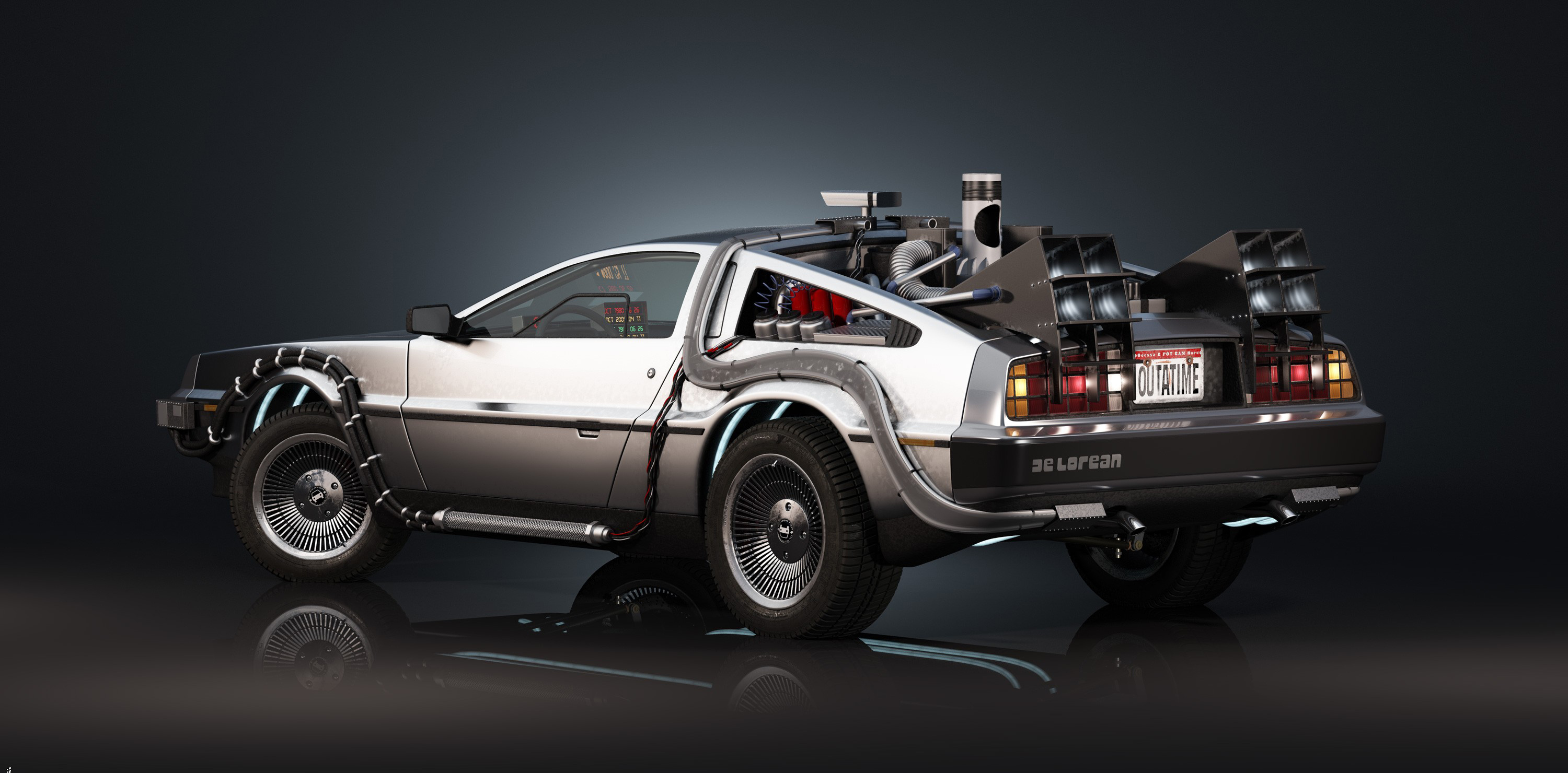 DeLorean DMC-12, Background, Awesome design, Classic car, 3000x1480 Dual Screen Desktop