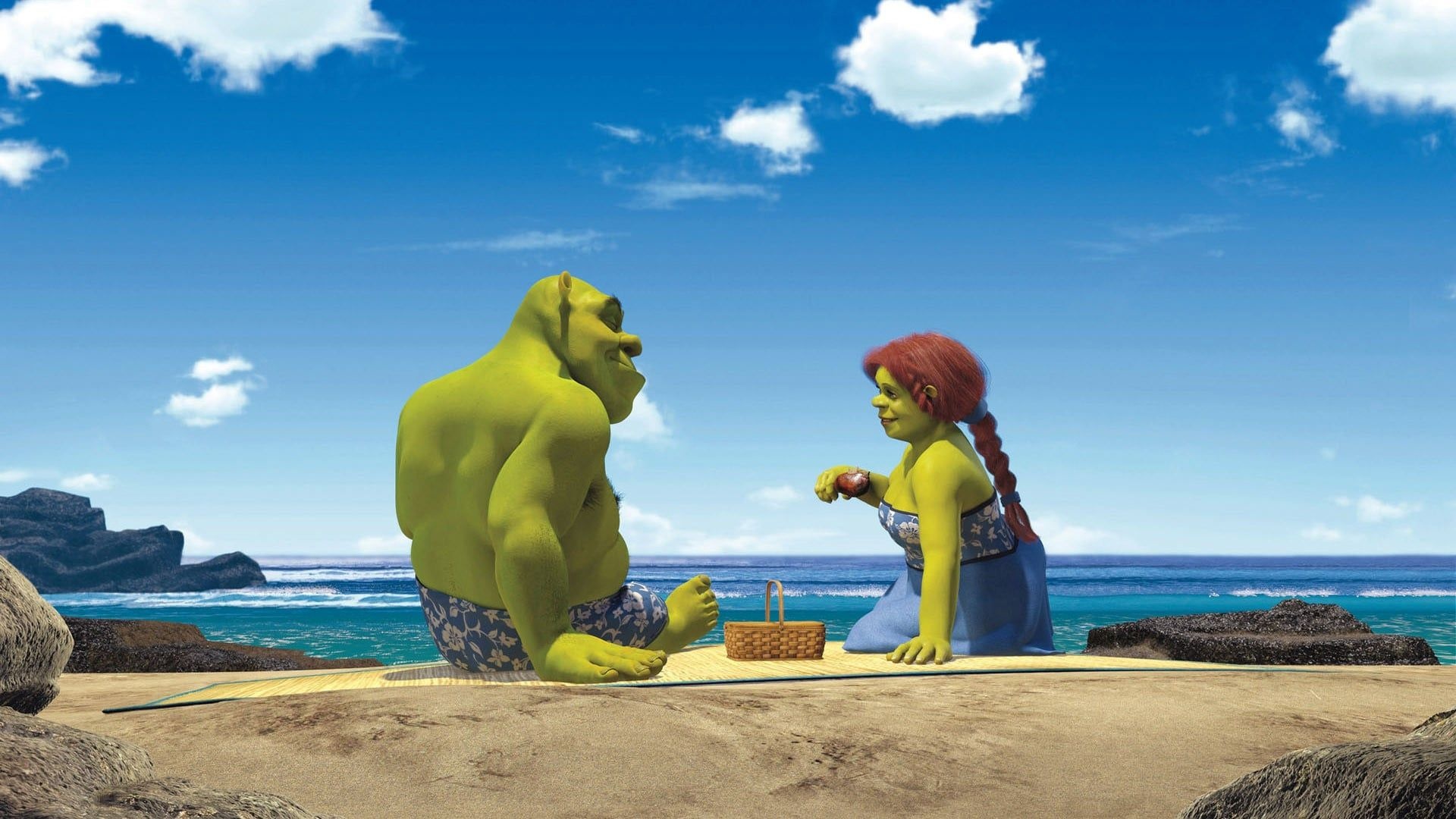 Shrek characters, Fiona and Shrek, Animated love, Fairytale couple, 1920x1080 Full HD Desktop