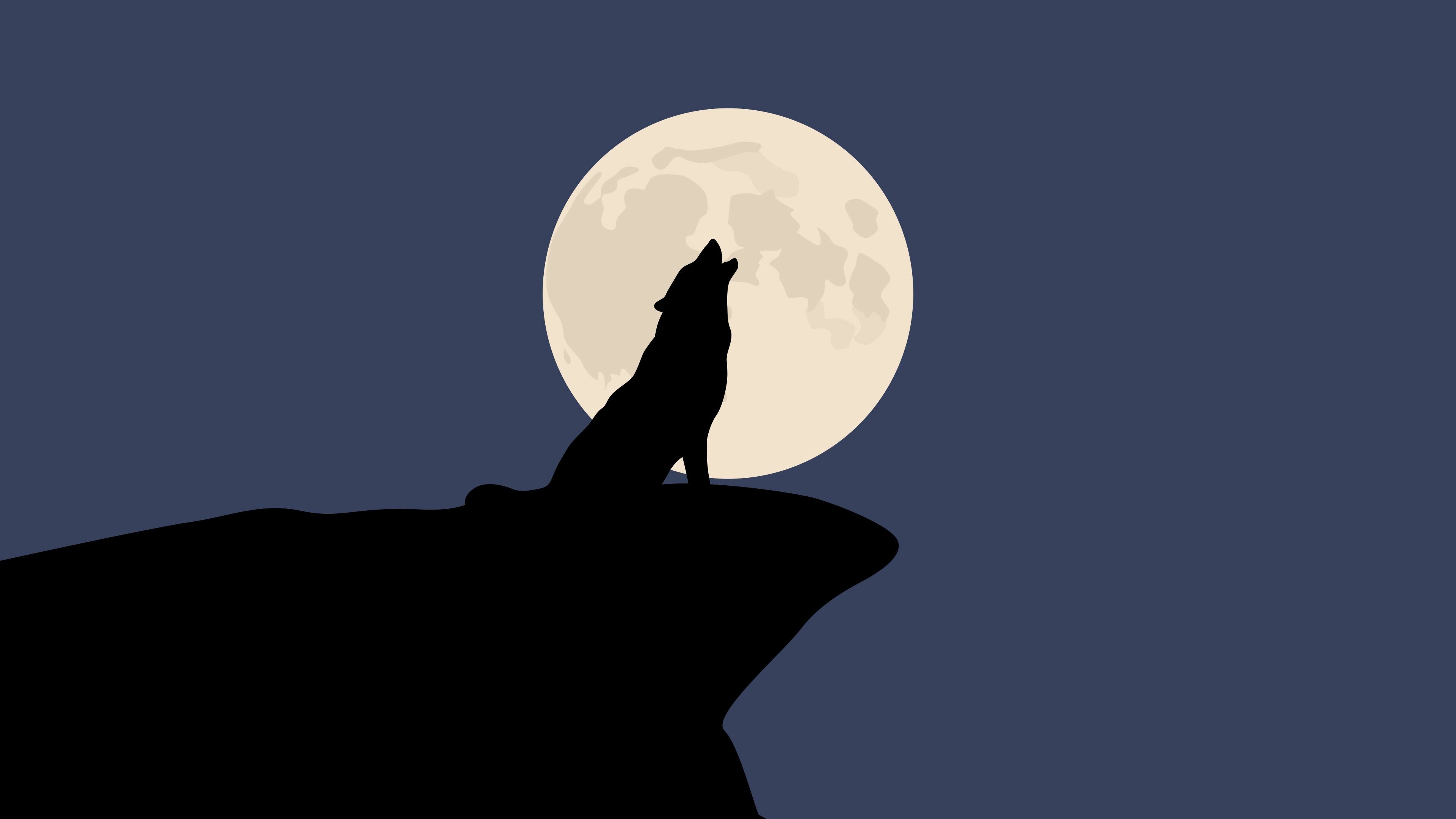 Moonlight: Astronomical object, Wolf, Night. 3840x2160 4K Wallpaper.