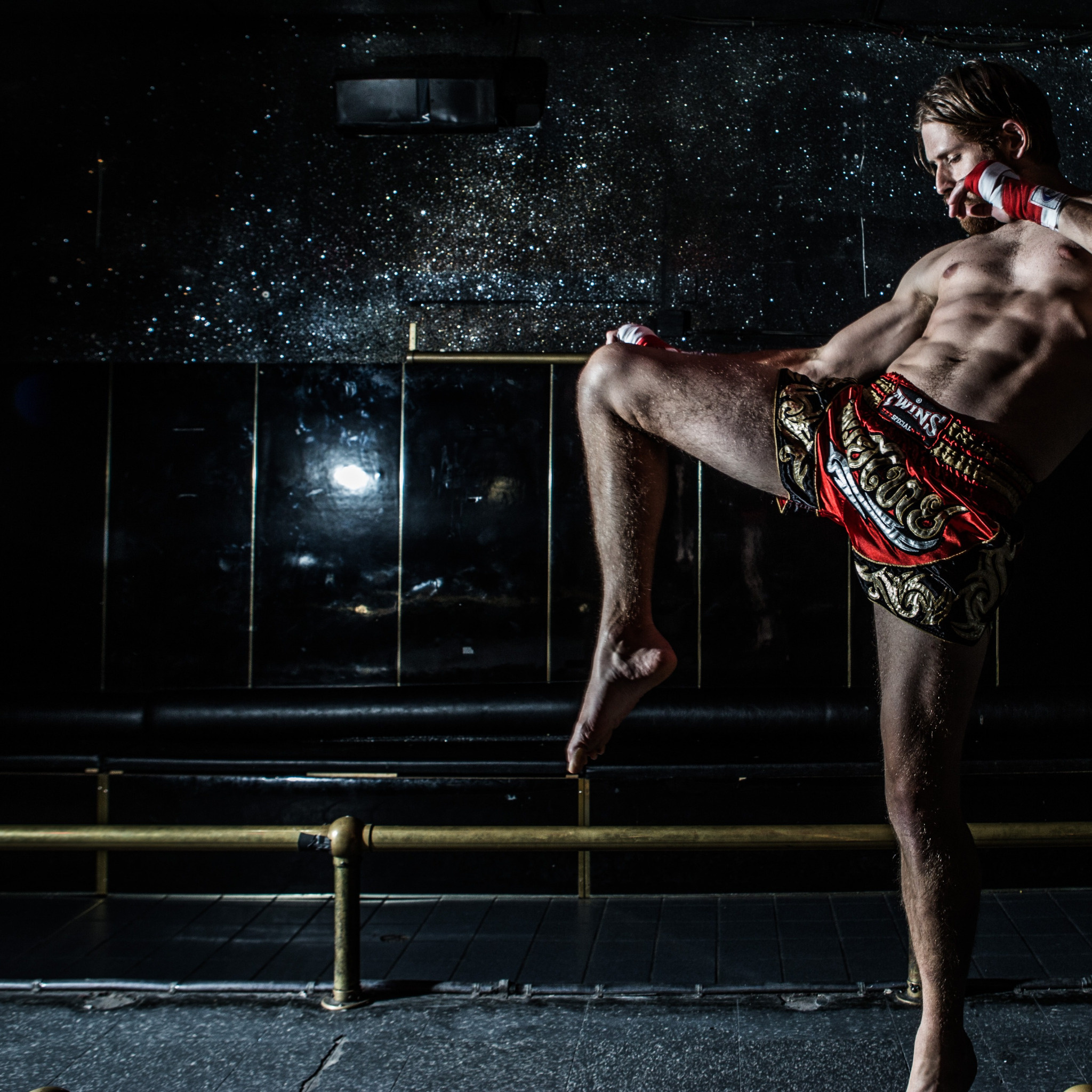 Muay Thai: A nak muay - a practitioner of Thai boxing martial art, Competitive combat sports. 2050x2050 HD Background.