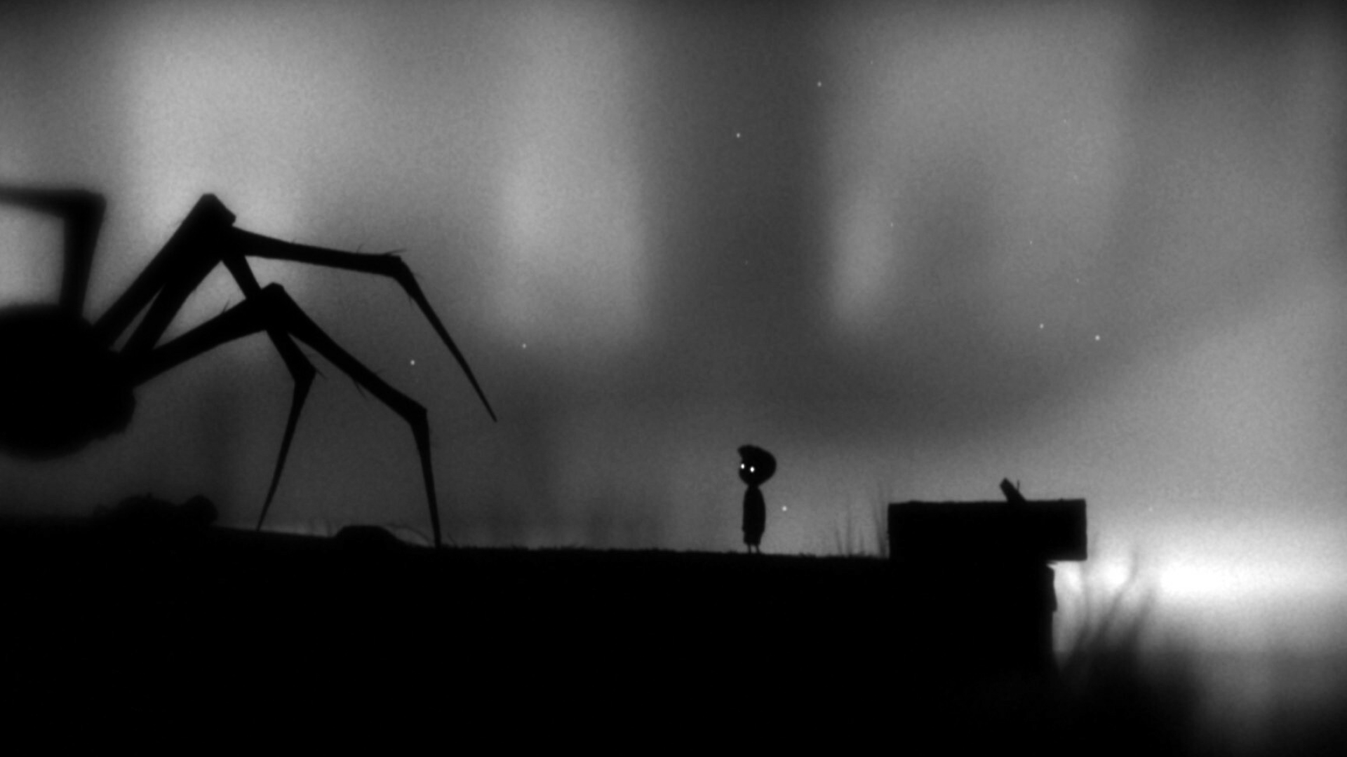 Limbo: Game achievements include finding hidden insect eggs and completing the game with five or fewer deaths, A black-and-white puzzler. 1920x1080 Full HD Wallpaper.