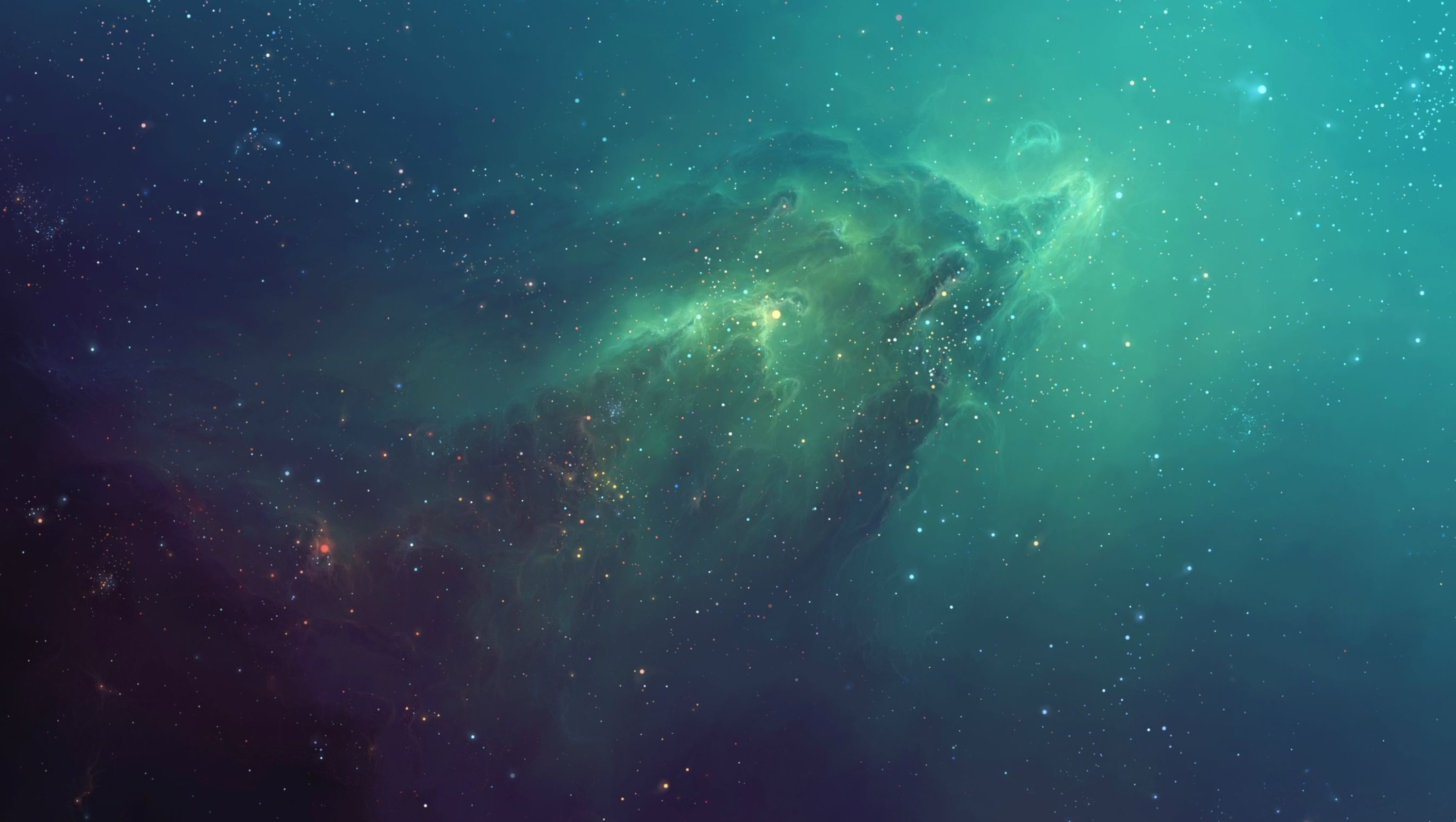 Green Nebula: Abstract star cluster in the heart of the galaxy, The Red Giant. 3000x1700 HD Wallpaper.