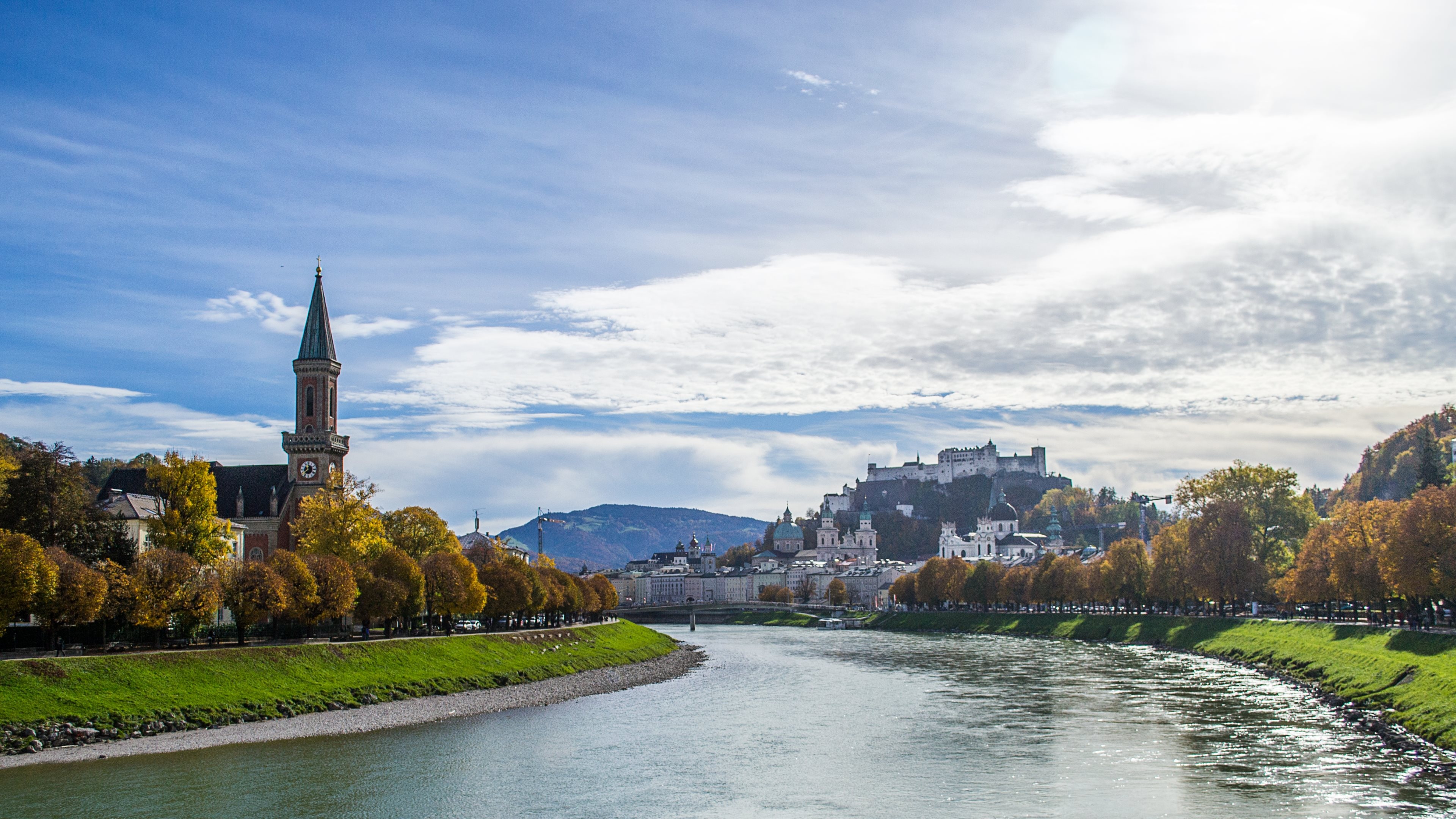 Austria: Salzburg, The country was annexed into Nazi Germany by Adolf Hitler in 1938. 3840x2160 4K Background.