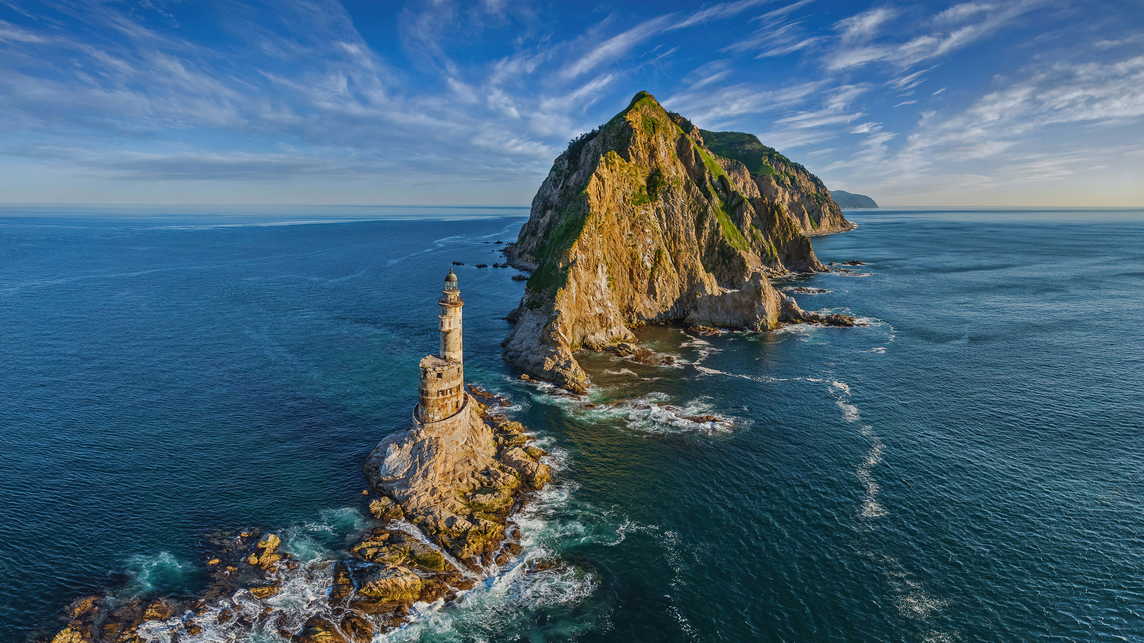 Island: Cape Aniva Lighthouse, Russia, Scenery, Rock. 3840x2160 4K Wallpaper.