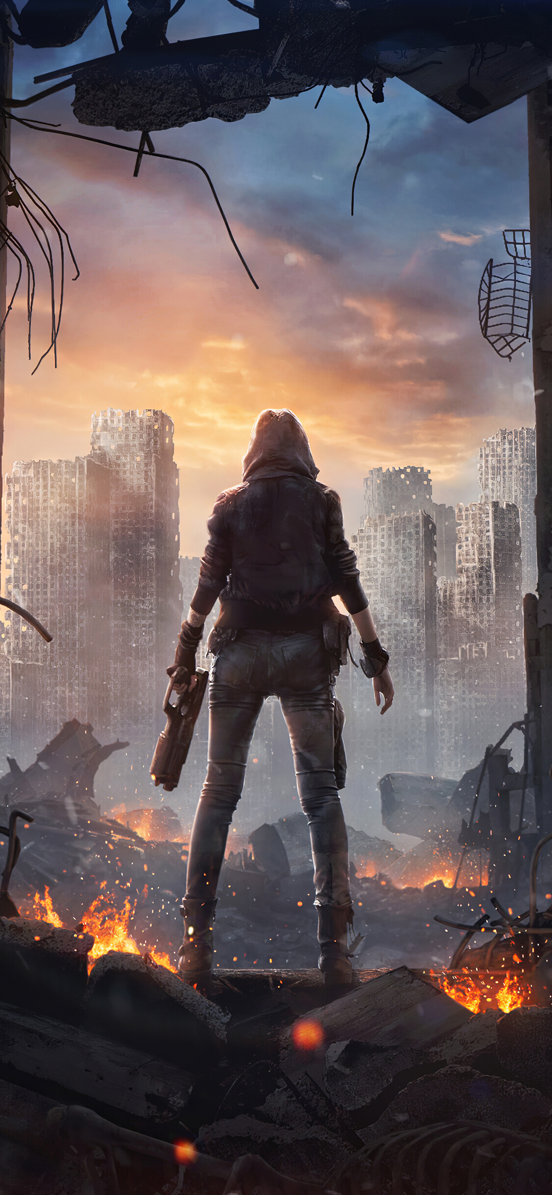 Post-apocalypse: Devastated city, Damage on a catastrophic scale. 1130x2440 HD Wallpaper.