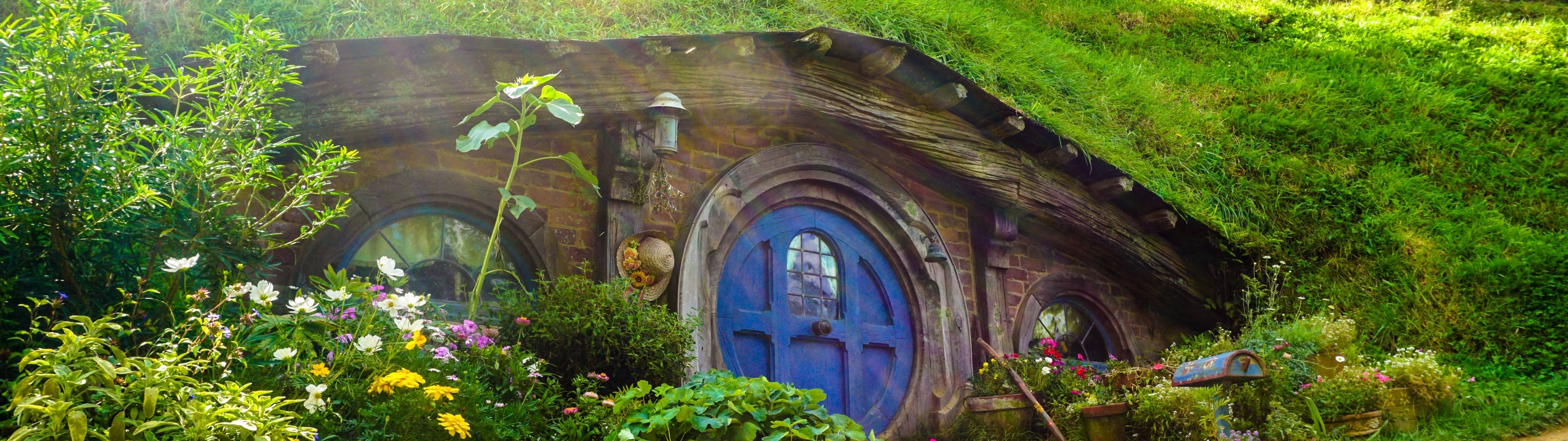 Hobbiton movie set wallpaper, The Lord of the Rings, Hobbit film, Epic world, 3840x1080 Dual Screen Desktop