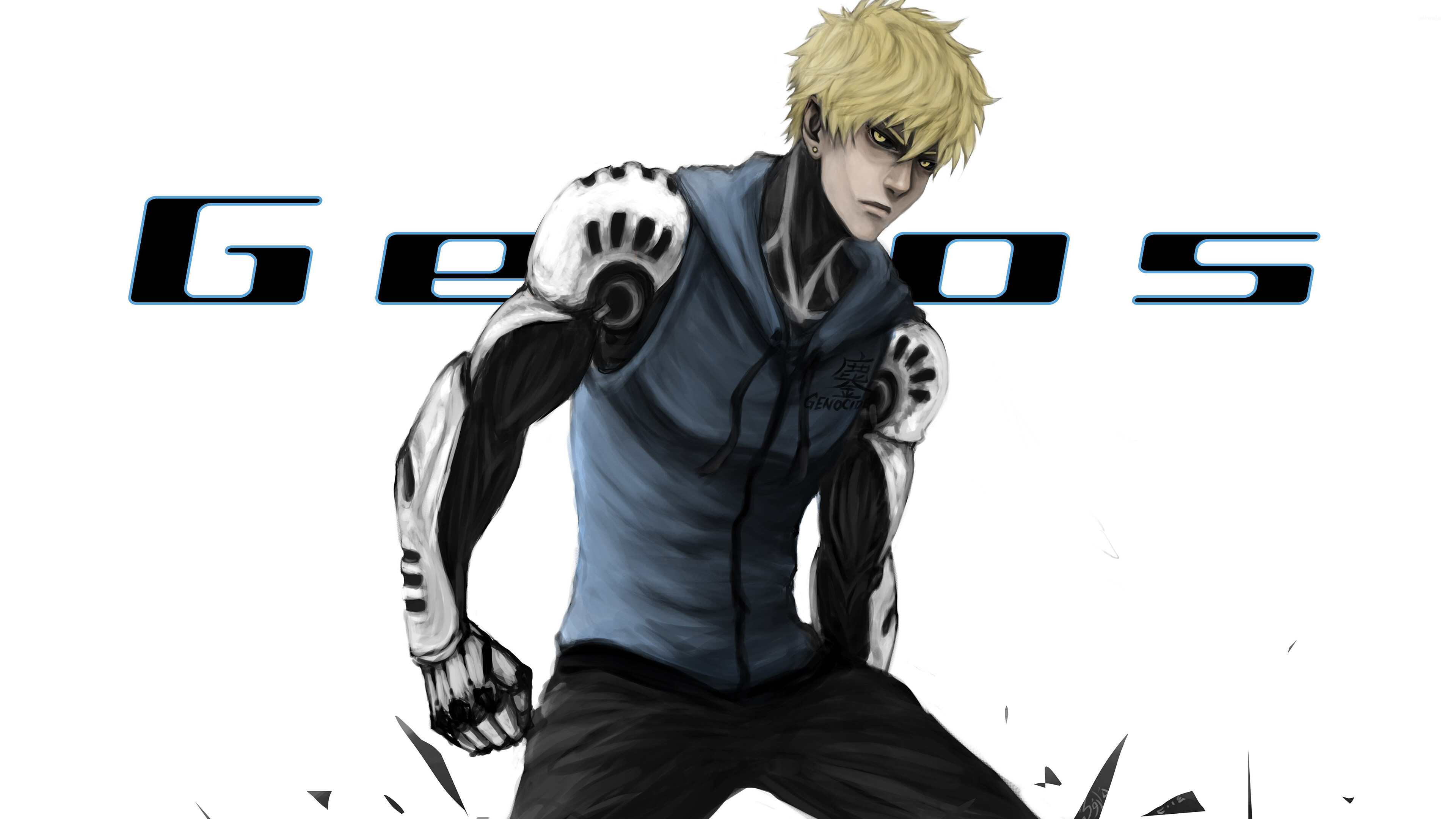 Genos: One-Punch Man, A character whose family was killed by a Mad Cyborg. 3840x2160 4K Background.
