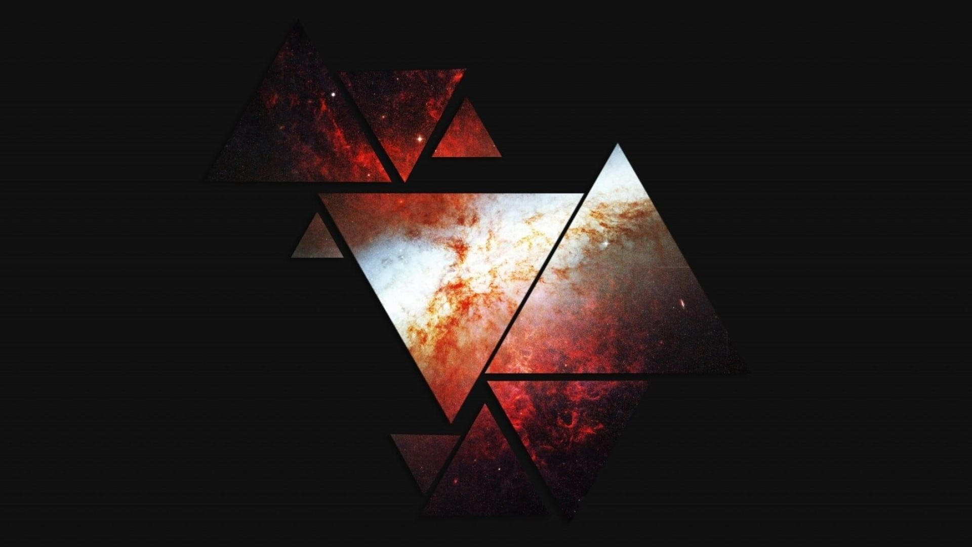 Geometry: Triangles, White and red, Abstract, Astronomical object, Nebula. 1920x1080 Full HD Background.