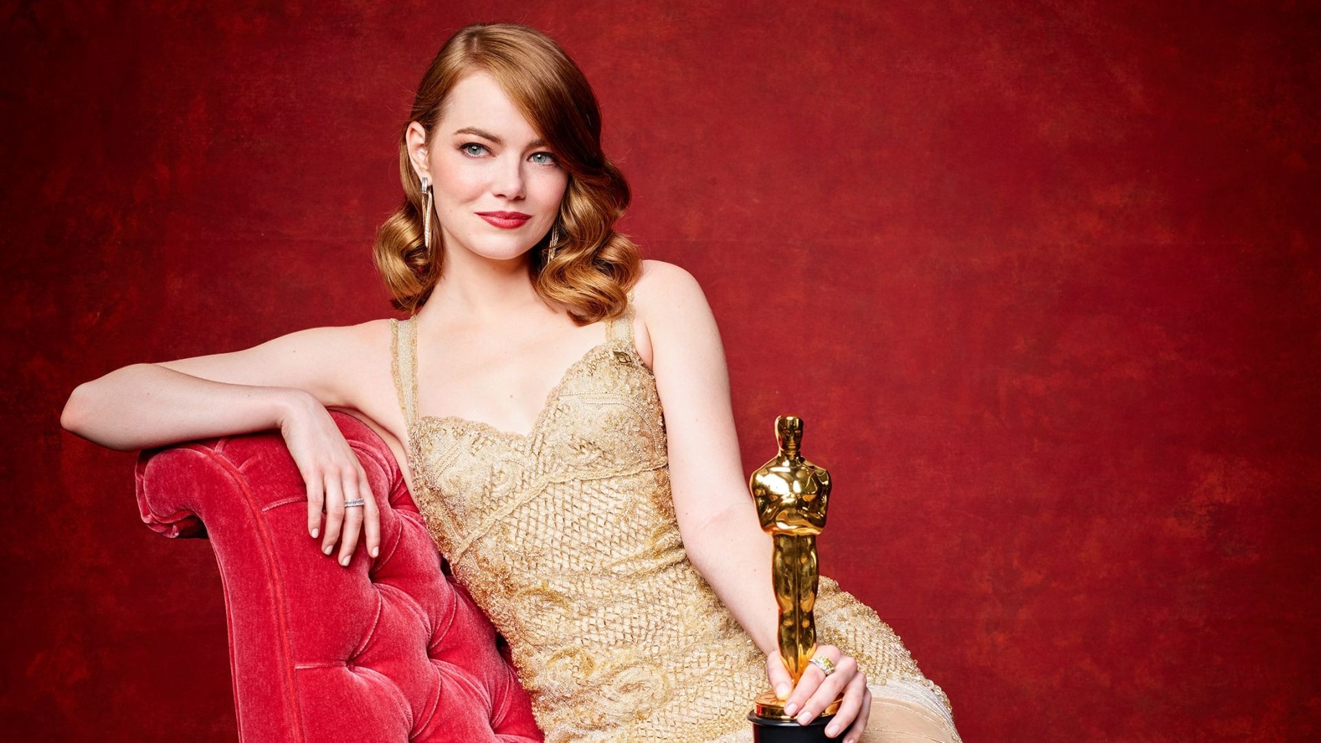 Emma Stone, Oscars fashion, Elegant evening gown, Picture-perfect, 1920x1080 Full HD Desktop