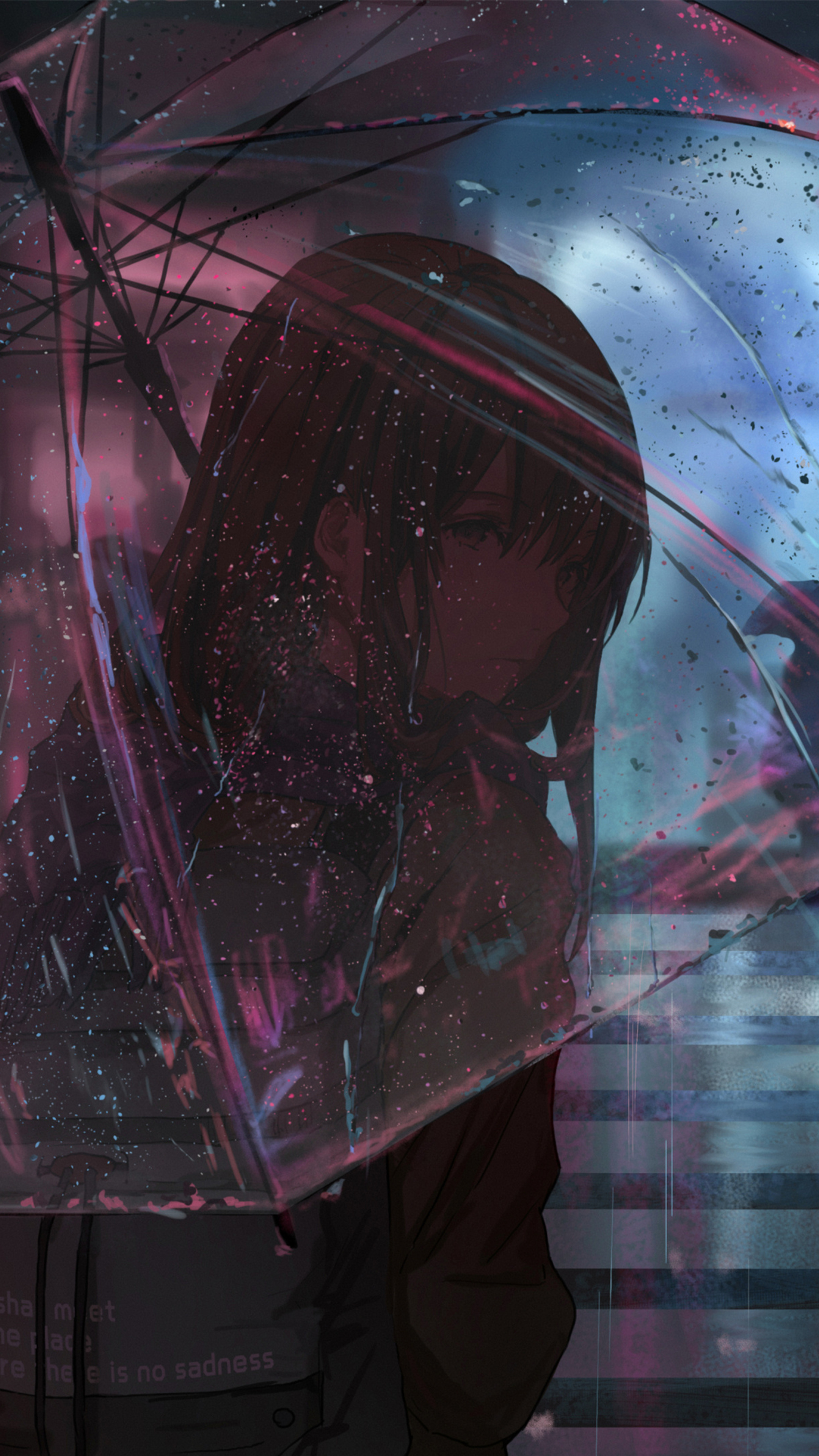 Anime Girl: Rain, Illustration, Umbrella, City. 2160x3840 4K Wallpaper.