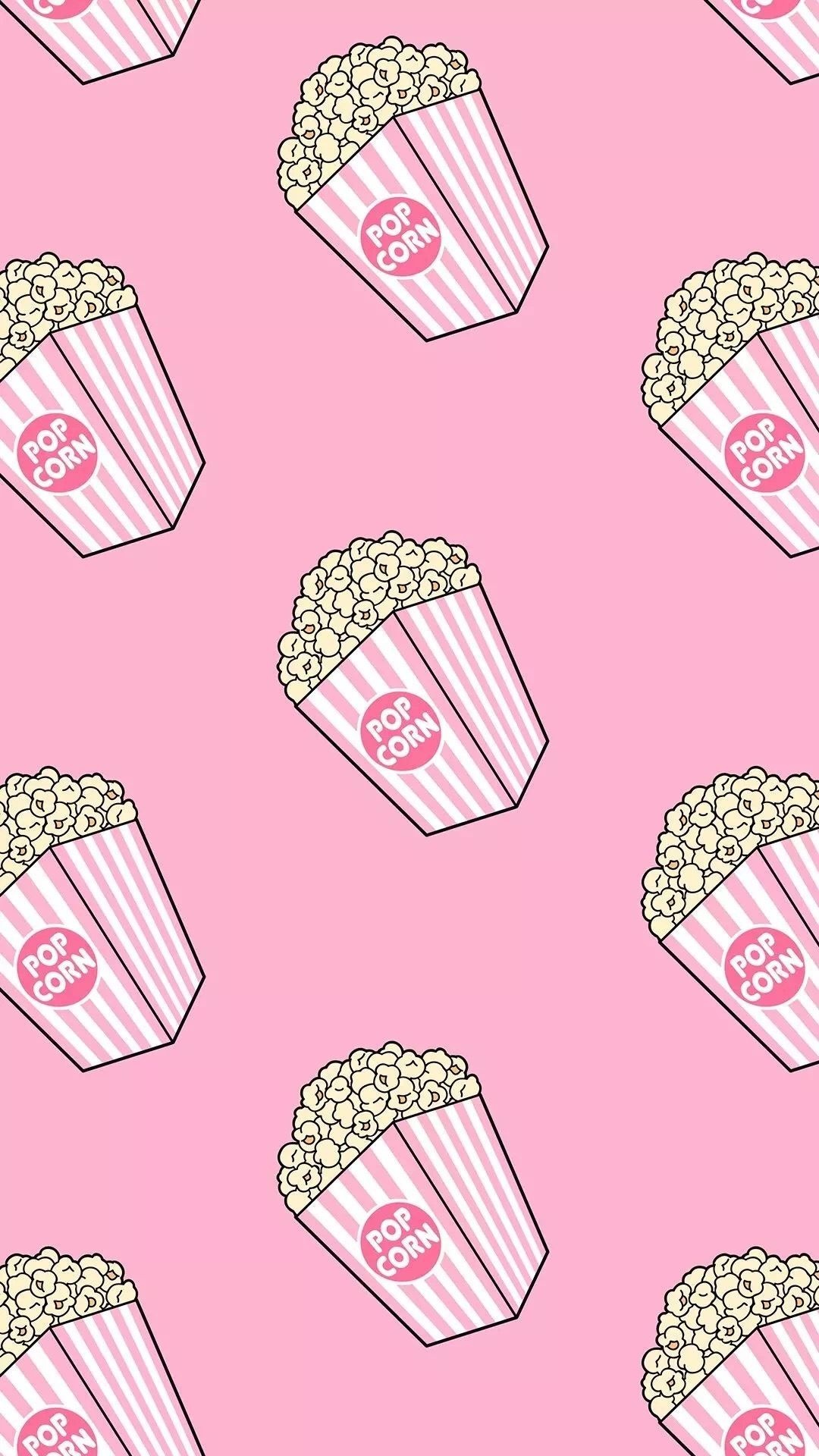 Popcorn, Cute wallpaper, Pink colors, Food-themed design, 1080x1920 Full HD Phone