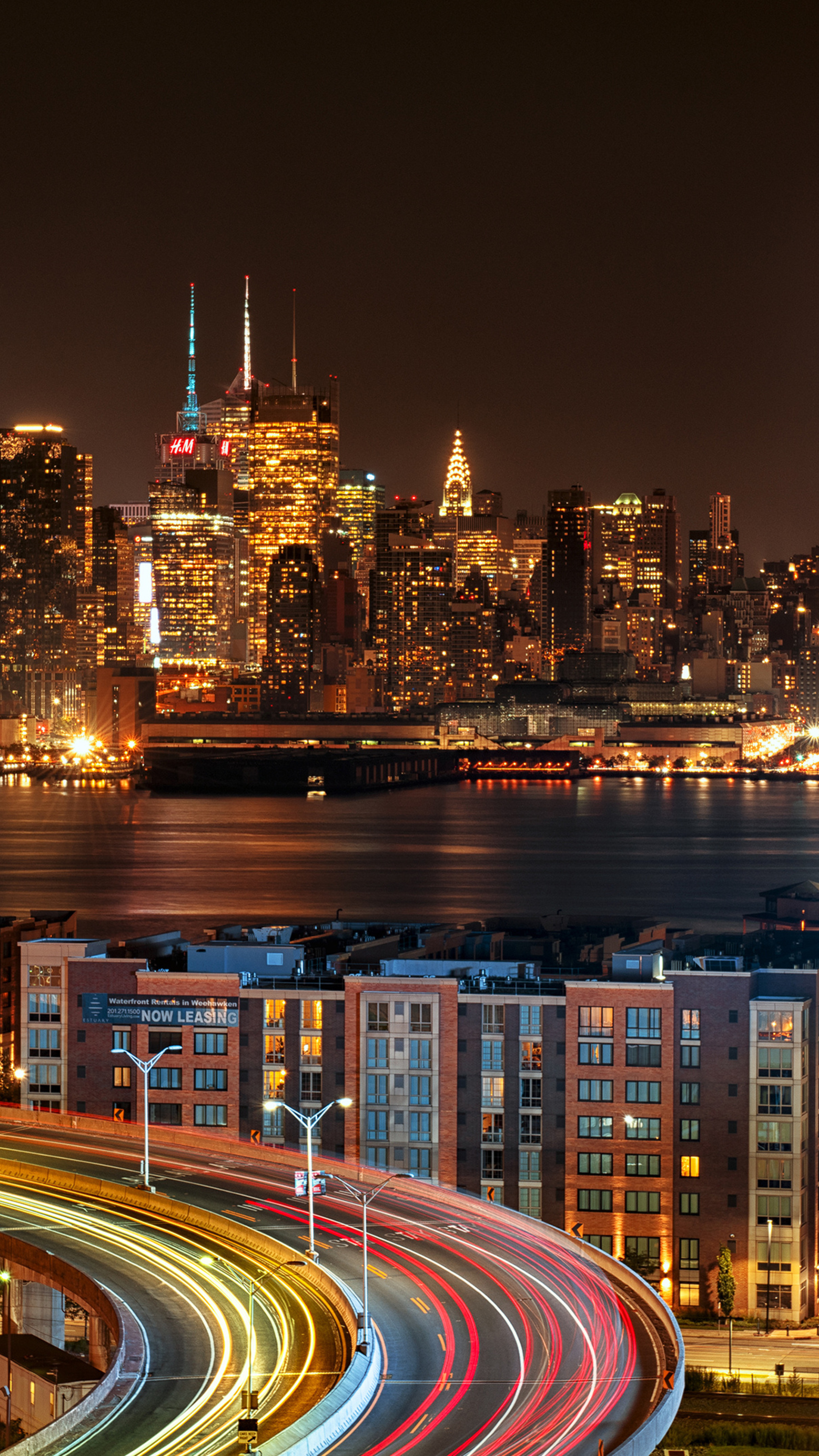 Manhattan skyline at night, New York City view, New Jersey 4K, Night, 2160x3840 4K Handy
