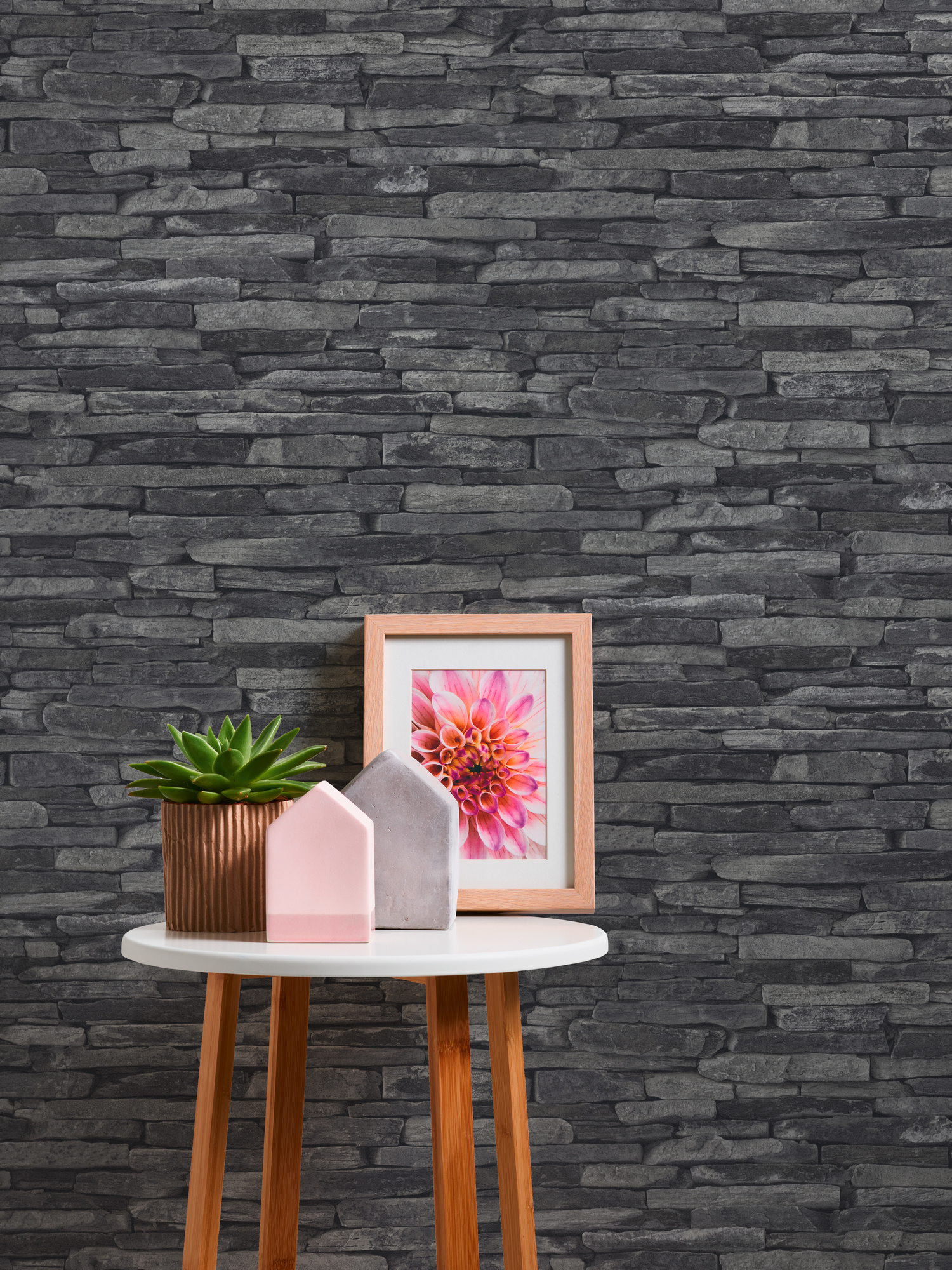Stone Tile wallpaper, Nature-inspired pattern, Matt Gray, Black, 1500x2000 HD Handy