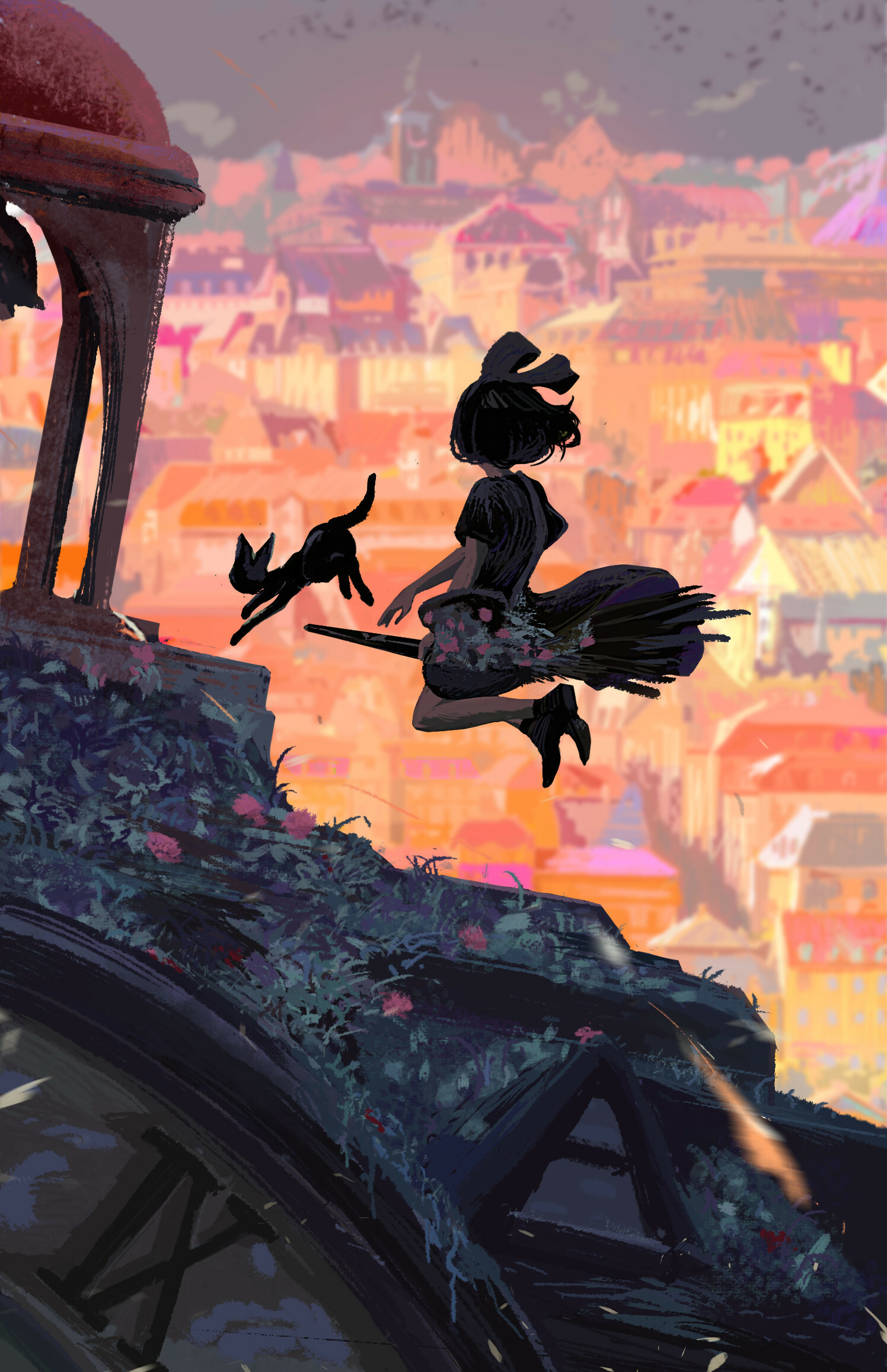 Kiki's Delivery Service: Thirteen-year-old trainee witch leaves home with her talking black cat Jiji. 1500x2320 HD Background.