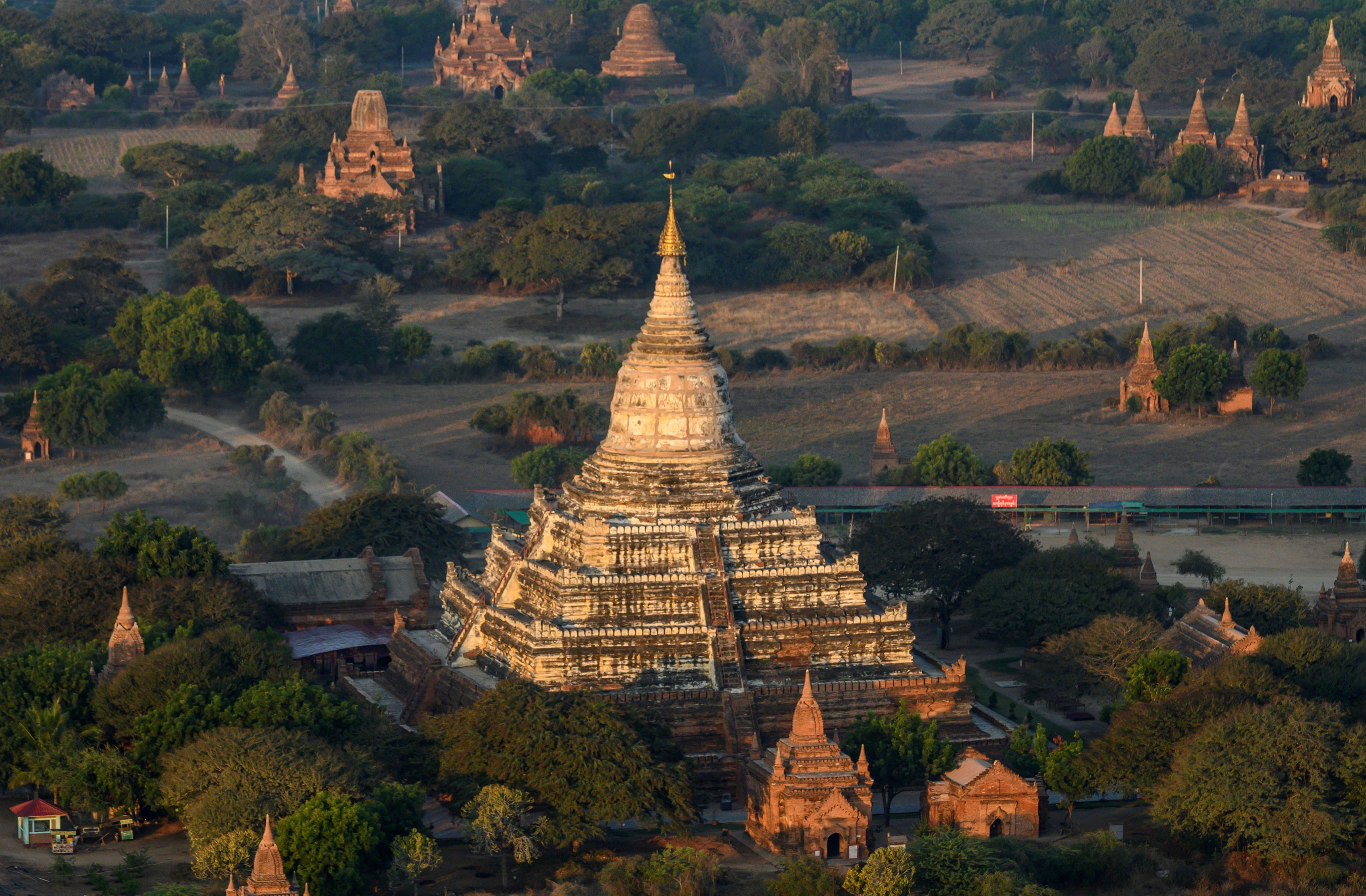 Myanmar: Shwesandaw Pagoda, A Buddhist pagoda located in Bagan. 3000x1970 HD Wallpaper.