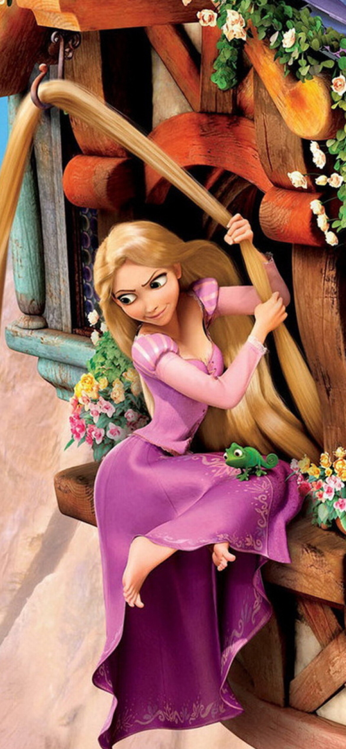 Tangled: The magically long-haired Rapunzel spending her entire life in a tower. 1170x2540 HD Wallpaper.