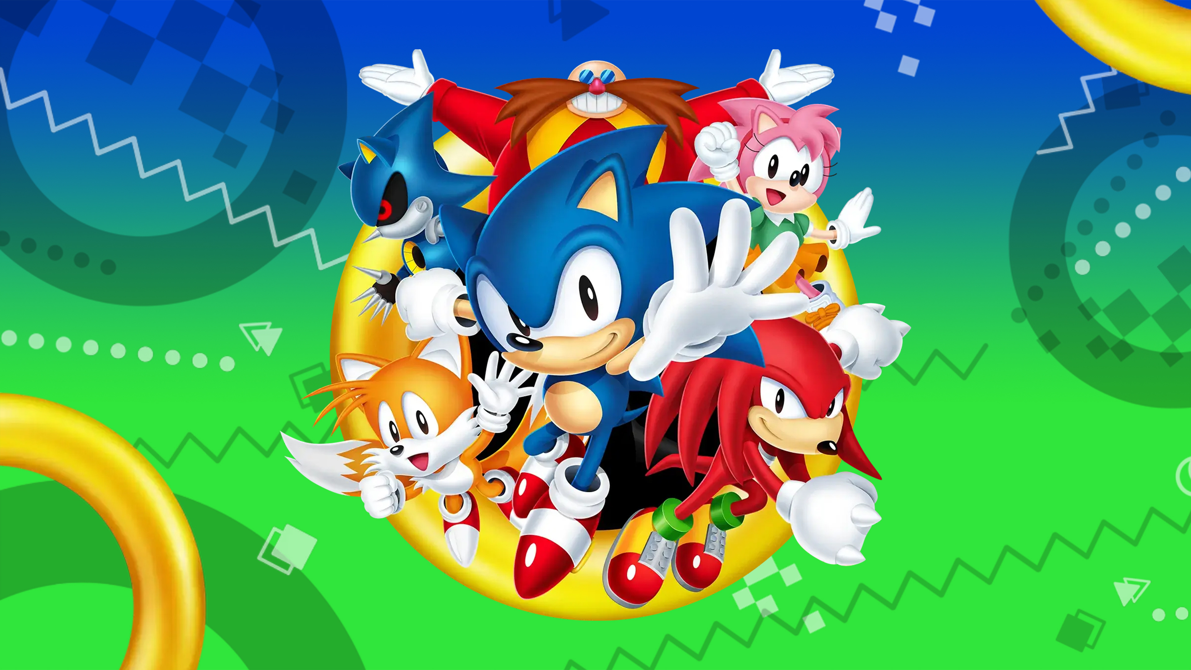 Sonic Origins artwork wallpaper, Retro gaming nostalgia, Sonic the Hedgehog, Cat with monocle, 3840x2160 4K Desktop