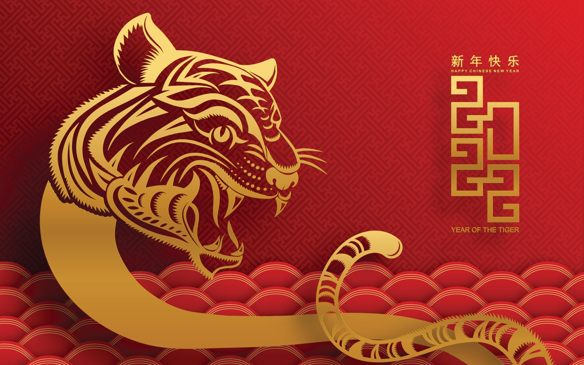 Chinese new year 2022, Year of the Tiger, Vector art, 1920x1200 HD Desktop