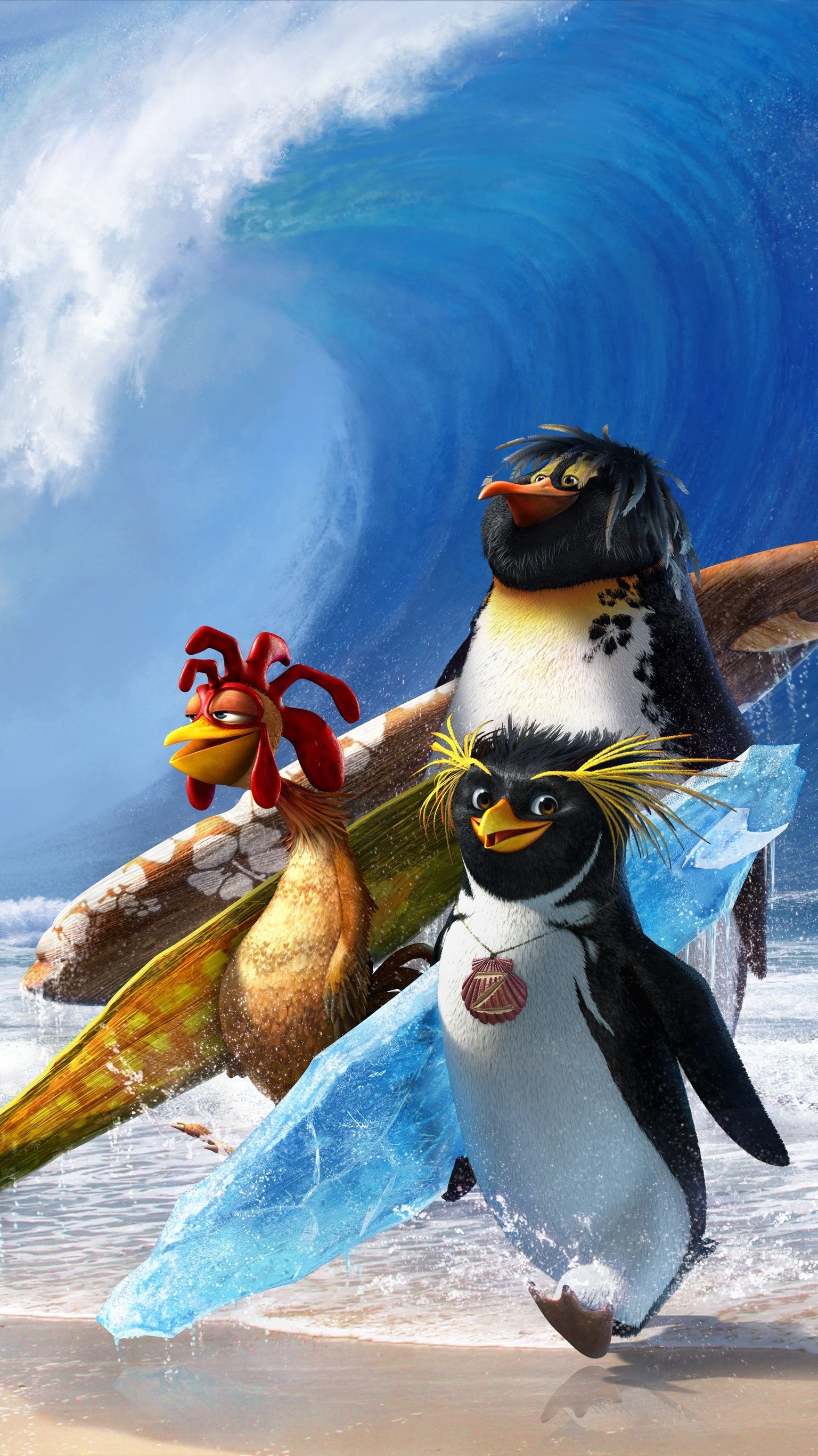Surf's Up Animation, Phone Wallpaper, Movie Mania, Surfer Penguins, 1540x2740 HD Phone
