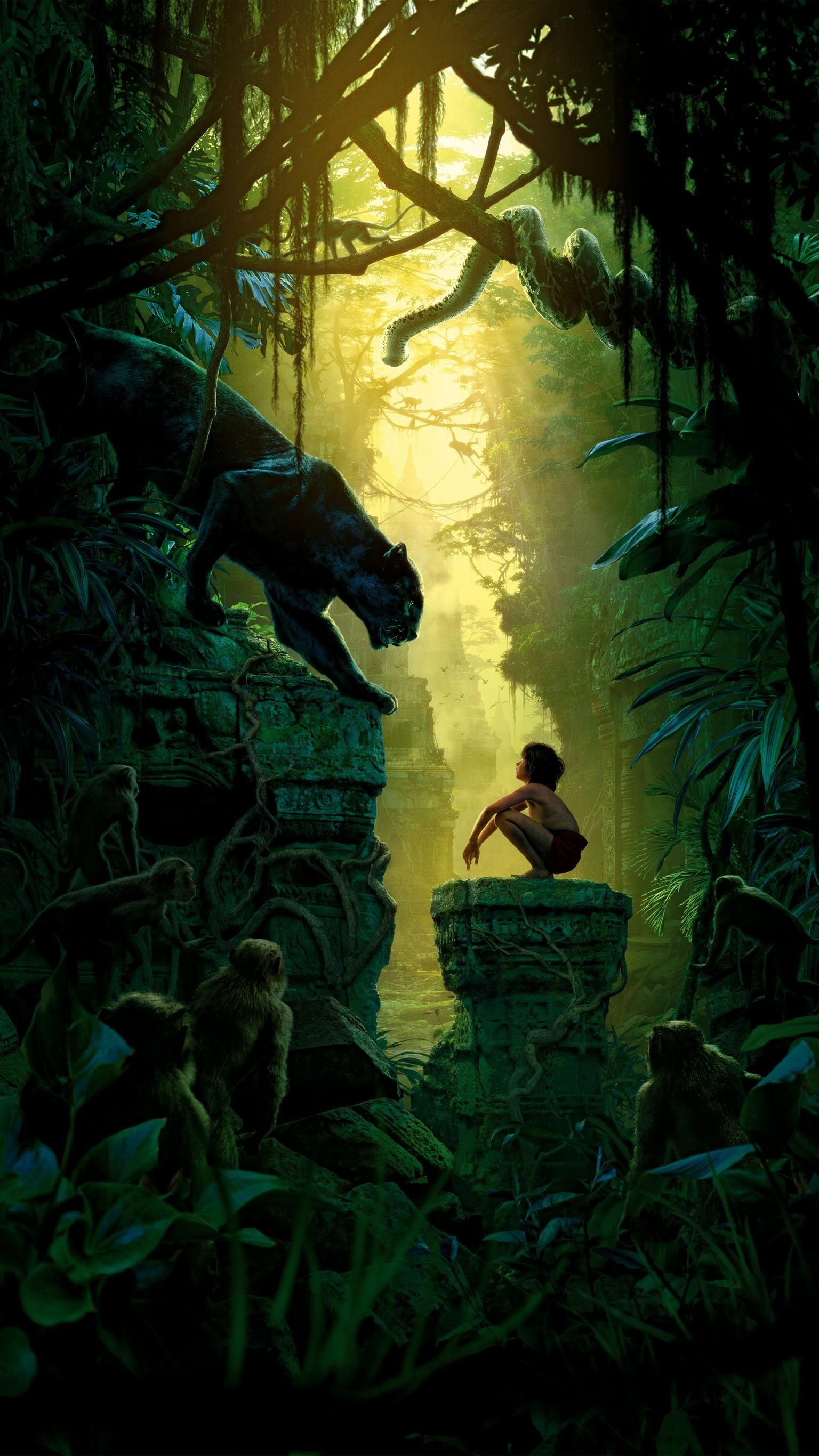 The Jungle Book (Movie), Moviemania phone wallpaper, Artistic depiction of the jungle, Disney's masterpiece, 1540x2740 HD Handy