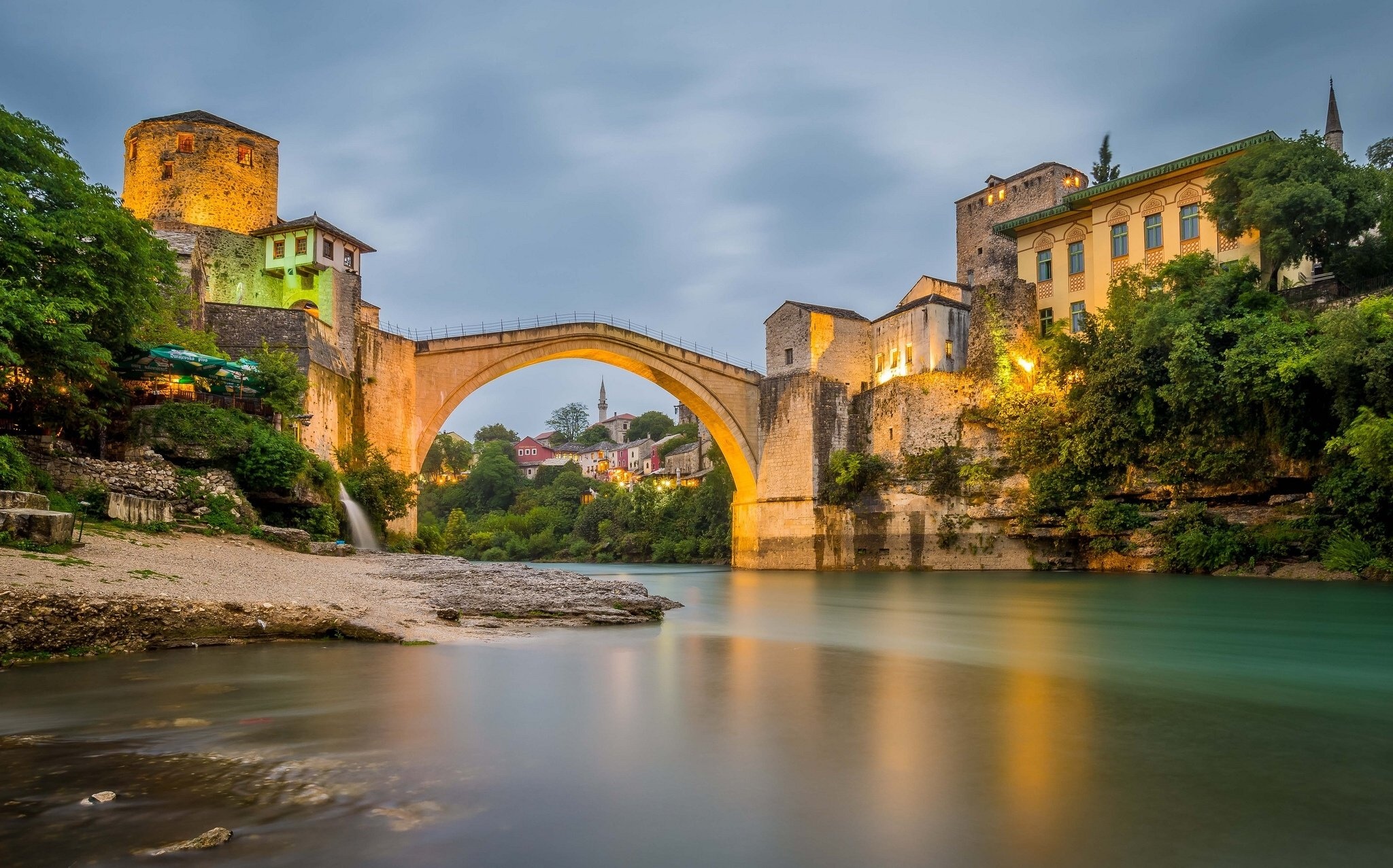 Iconic bridge, River scenery, Mostar beauty, HD wallpapers, 2050x1280 HD Desktop