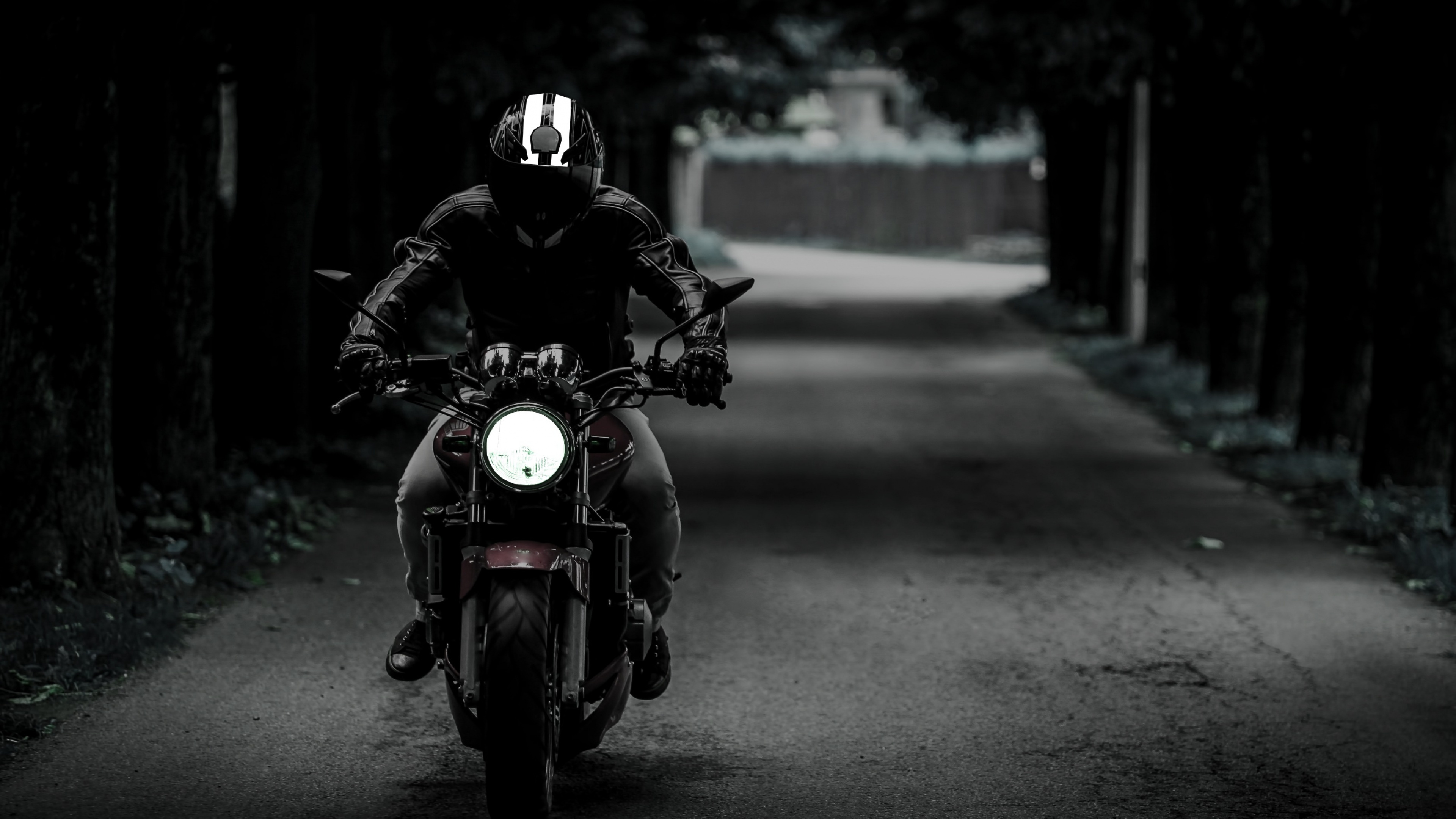 Street Bike, Dark motorcycle, Black road, 4K wallpaper, 3840x2160 4K Desktop