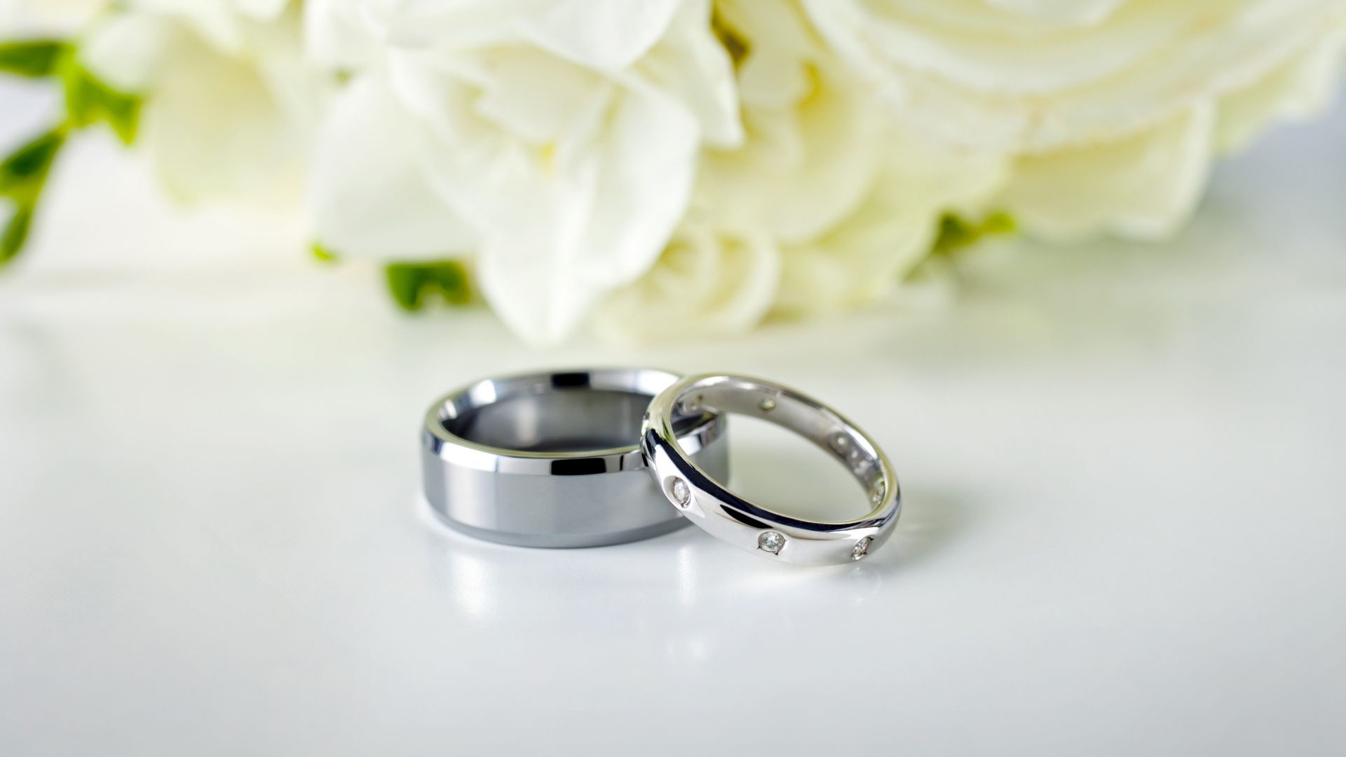 Silver wedding rings, Flower accents, Full HD wallpaper, Captivating background, 1920x1080 Full HD Desktop