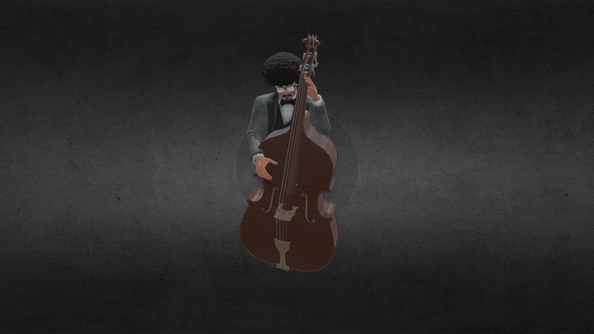 Double Bass: Bassist With Upright Bass, 3D Modeling, Computer Graphics. 1920x1080 Full HD Wallpaper.