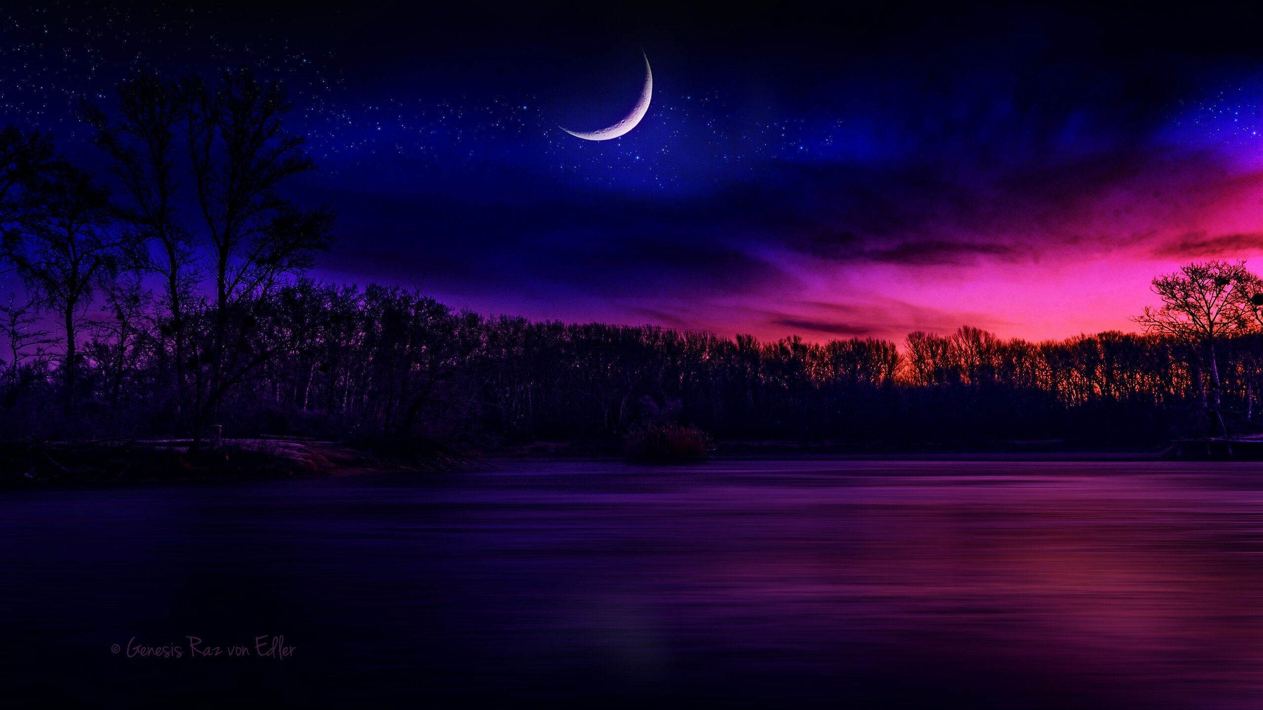 Moonlight: Waxing Crescent, Lunar phase, Night. 2560x1440 HD Background.