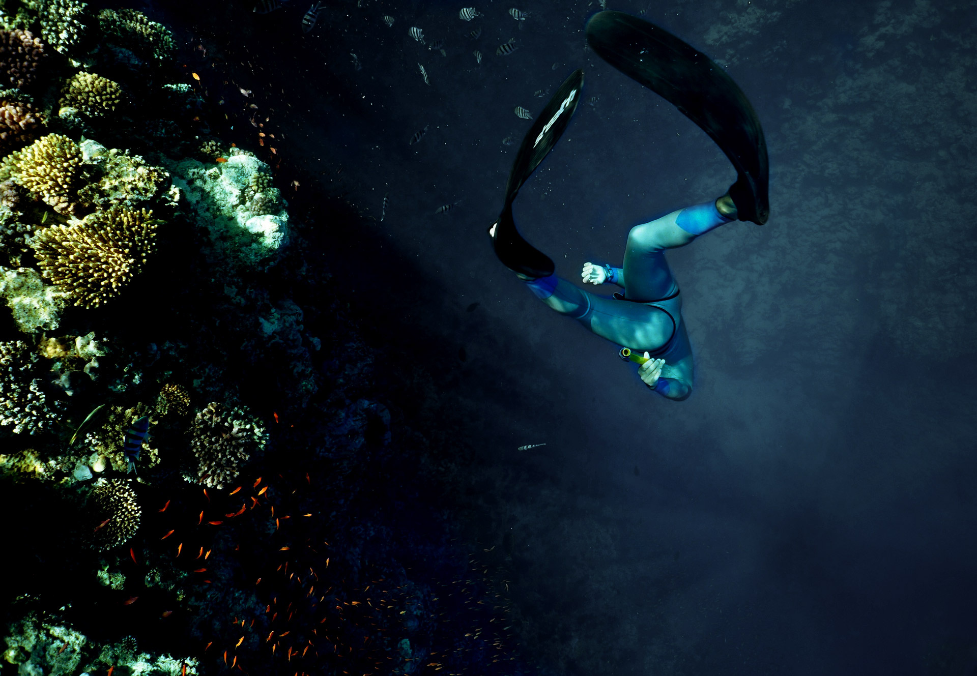 Freediving: Diving into the flooded cave without an oxygen reserve, A water sport of a high risk. 1920x1330 HD Wallpaper.
