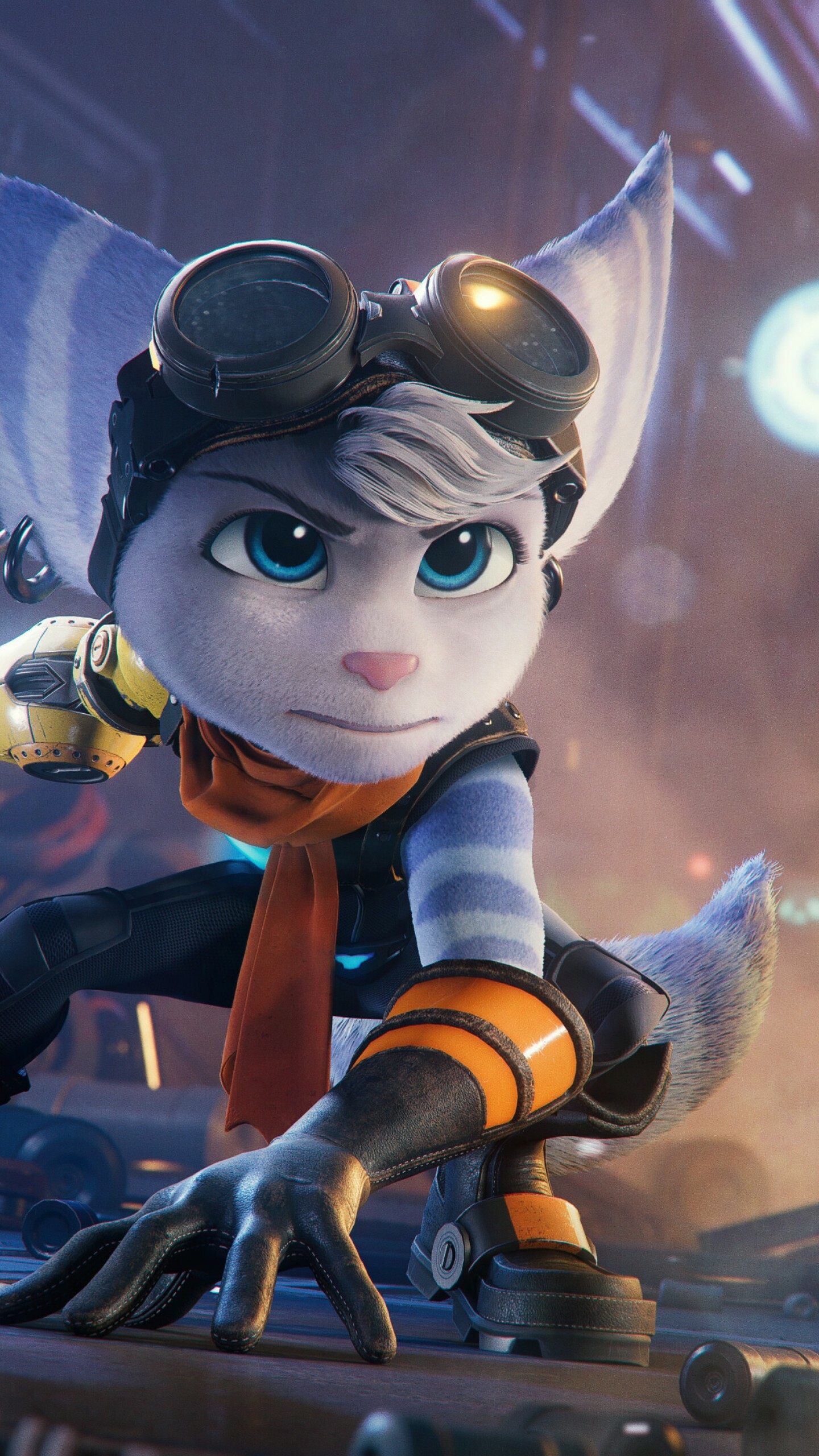 Ratchet and Clank: Rift Apart: Rivet, A playable character, A lombax. 1440x2560 HD Background.
