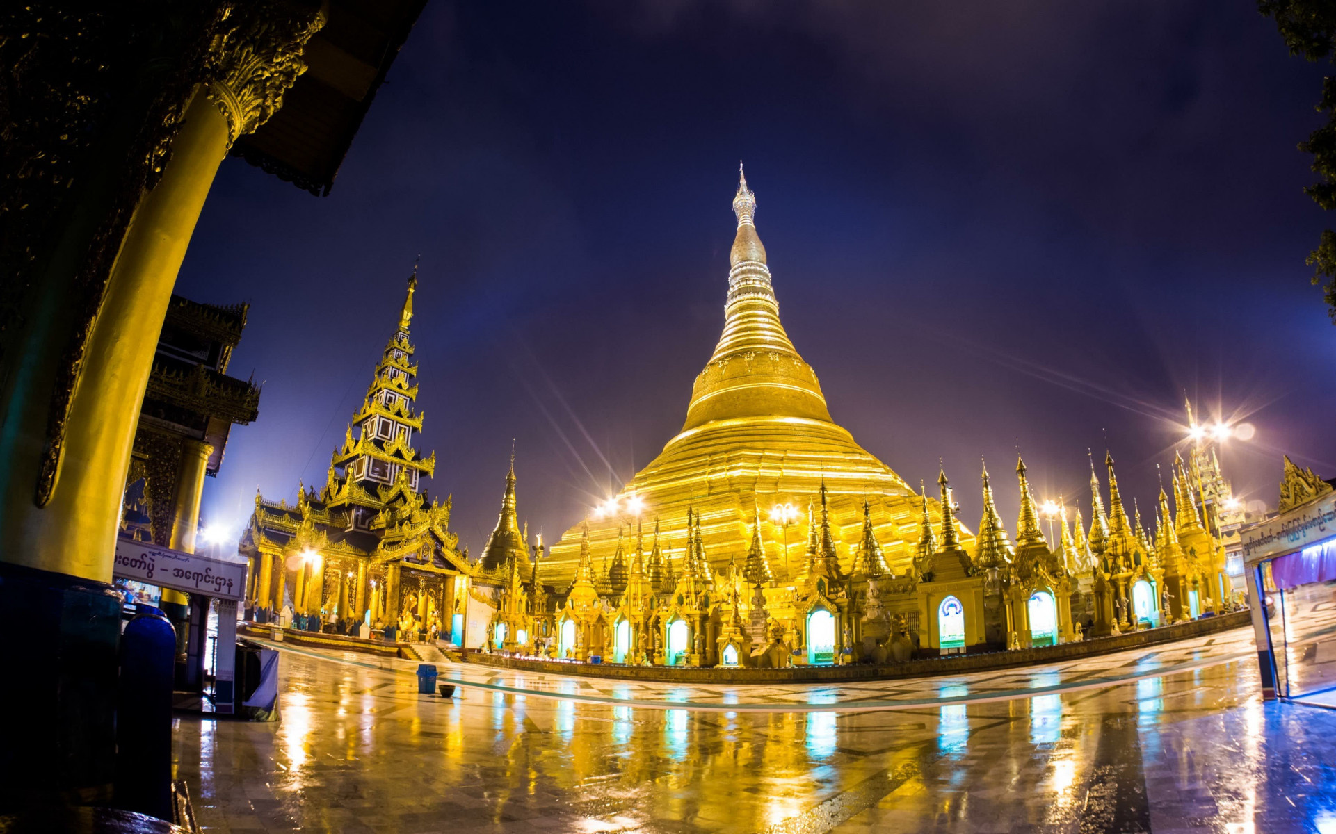 Shwedagon Pagoda, Background HD wallpapers, Serene ambiance, Sacred site, 1930x1200 HD Desktop