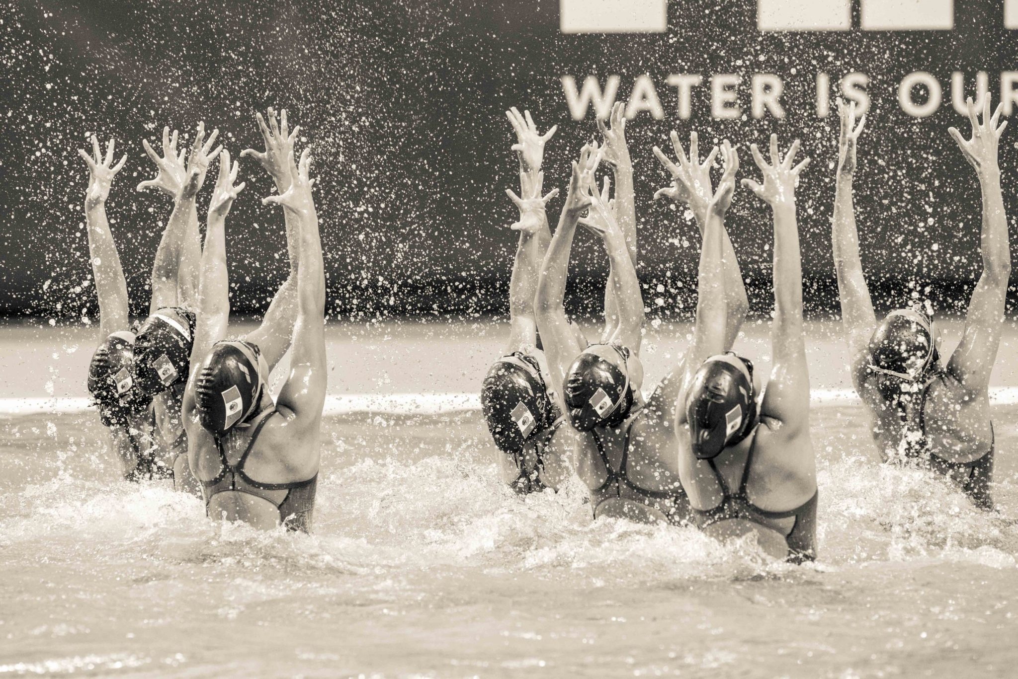 Synchronized Swimming: Monochrome water gymnastics performance, Active sport. 2050x1370 HD Wallpaper.